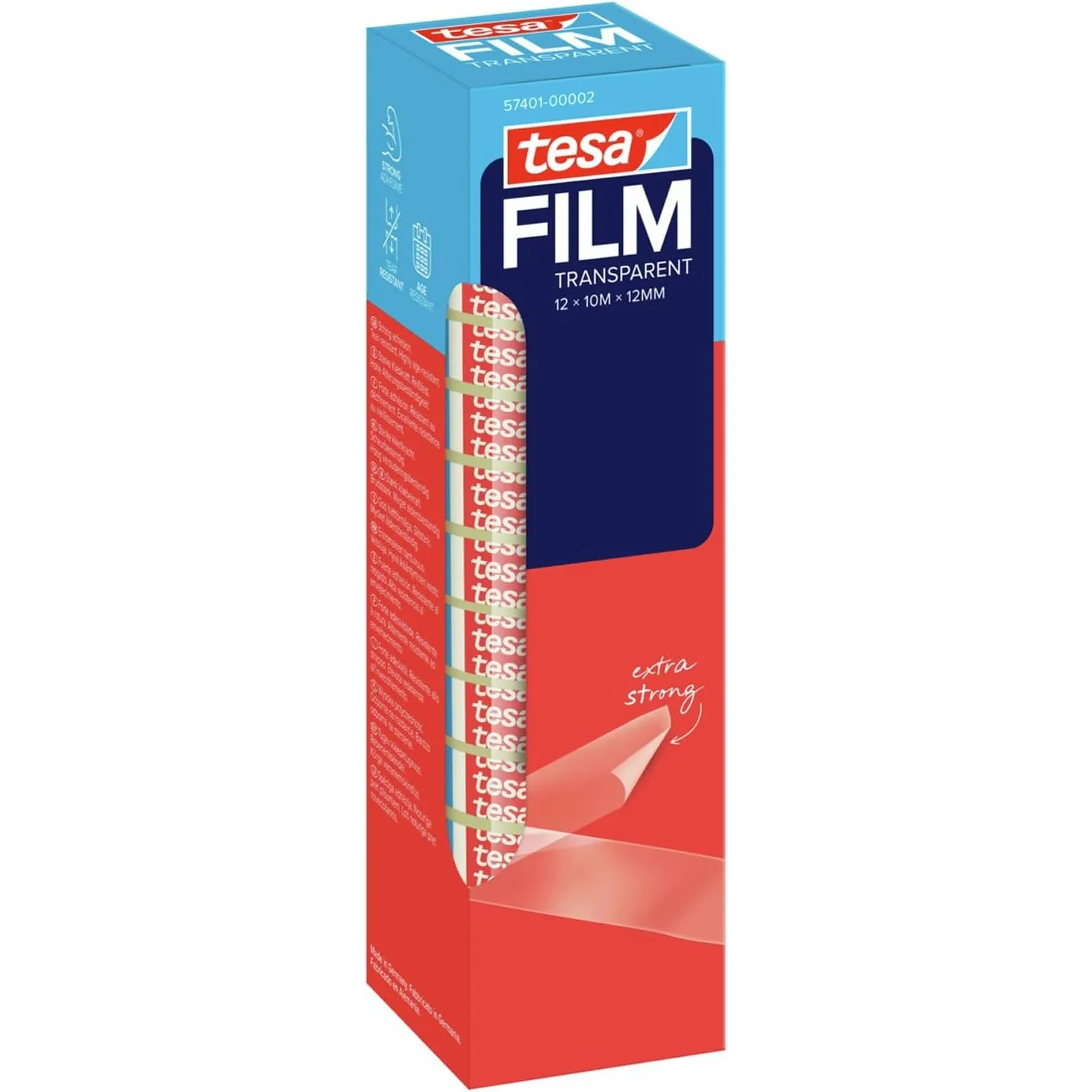 tesa tesafilm Transparent Klebeband - 10 m x 12 mm - 12 Rollen