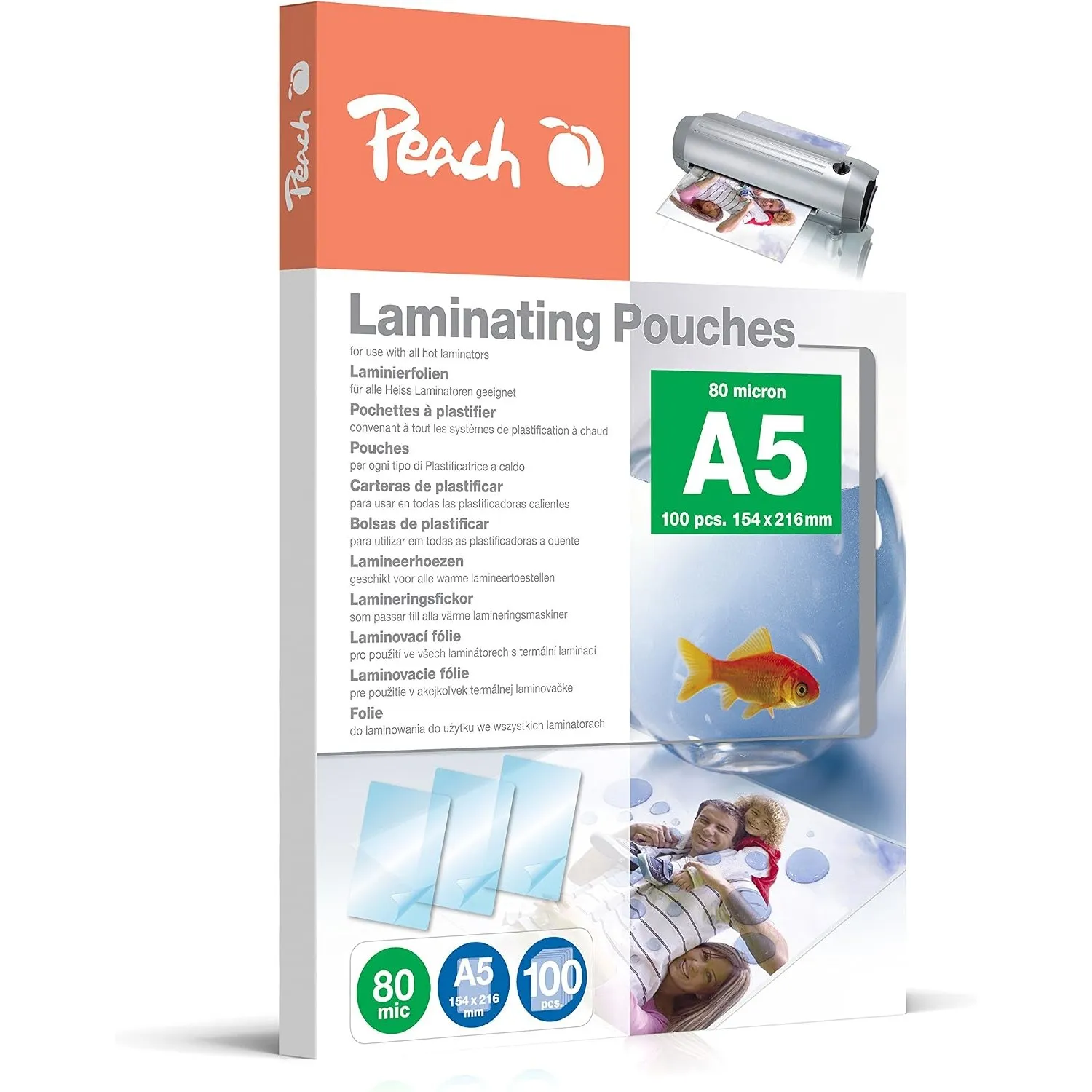Peach Laminierfolien A5 100 Stück 2 x 80 mic (160 µm) glänzend - PP580-03