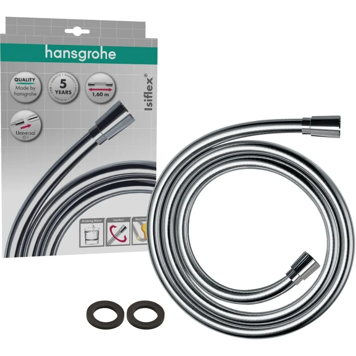 hansgrohe Isiflex - universal Duschschlauch 1,60 m, mit Verdrehschutz, flexibler Brauseschlauch mit Knickschutz, inkl. …
