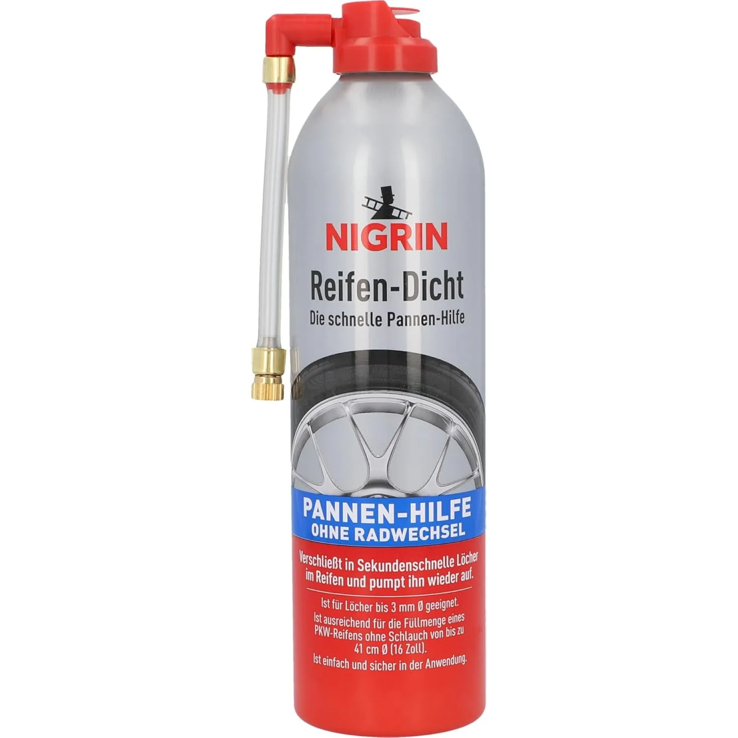 NIGRIN Reifendicht, 500 ml, sofortige Pannenhilfe, Reifendichtmittel repariert Löcher im Reifen im Handumdrehen ohne Mo…