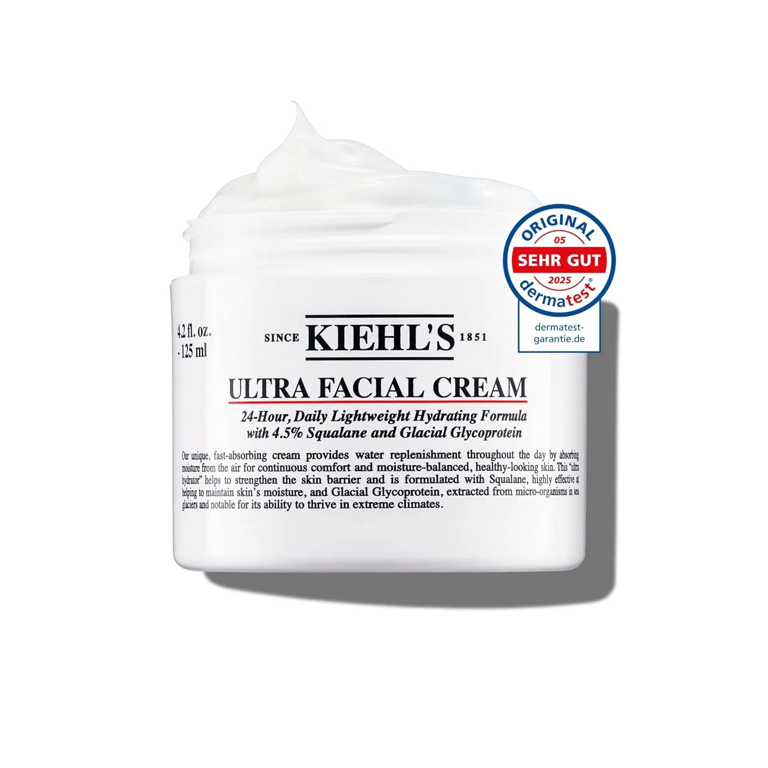 KIEHL'S Ultra Facial Cream, pflegende, leichte Gesichtscreme mit Squalan und Glykoprotein für einen vitalen Teint, 72 h…