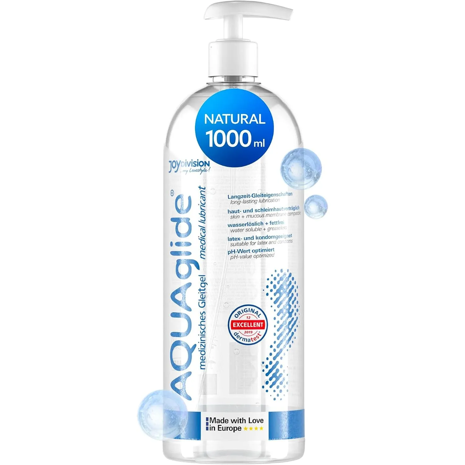 JOYDIVISION Original Aquaglide 1000 ml Gleitgel Natural, Kristallklares & Veganes Gleitmittel, Ph-optimiert und Latex- …