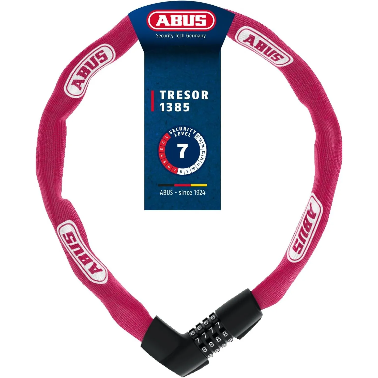 ABUS Kettenschloss Tresor 1385 – Zahlenschloss aus gehärtetem Stahl – 7 mm starke Vierkantkette – ABUS-Sicherheitslevel…