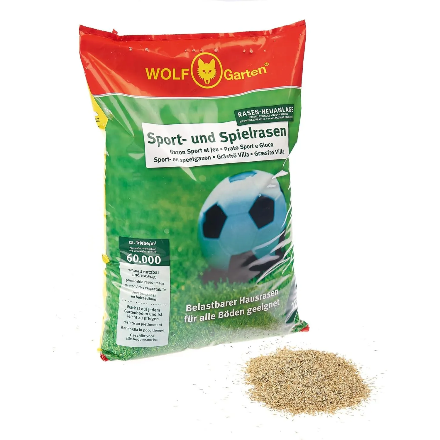 WOLF-Garten Sport- & Spielrasen LG 125 (für 125 m², schnell nutzbar & trittfest, strapazierfähiger Rasen für Sport- & S…