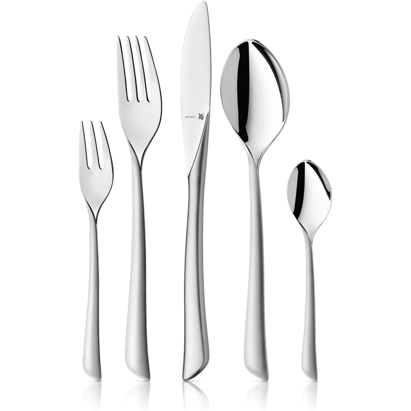 WMF Virginia Edelstahl Besteck Set 6 Personen, Essbesteck Set 30 teilig, Hohlheftmesser, Cromargan protect teilmattiert…