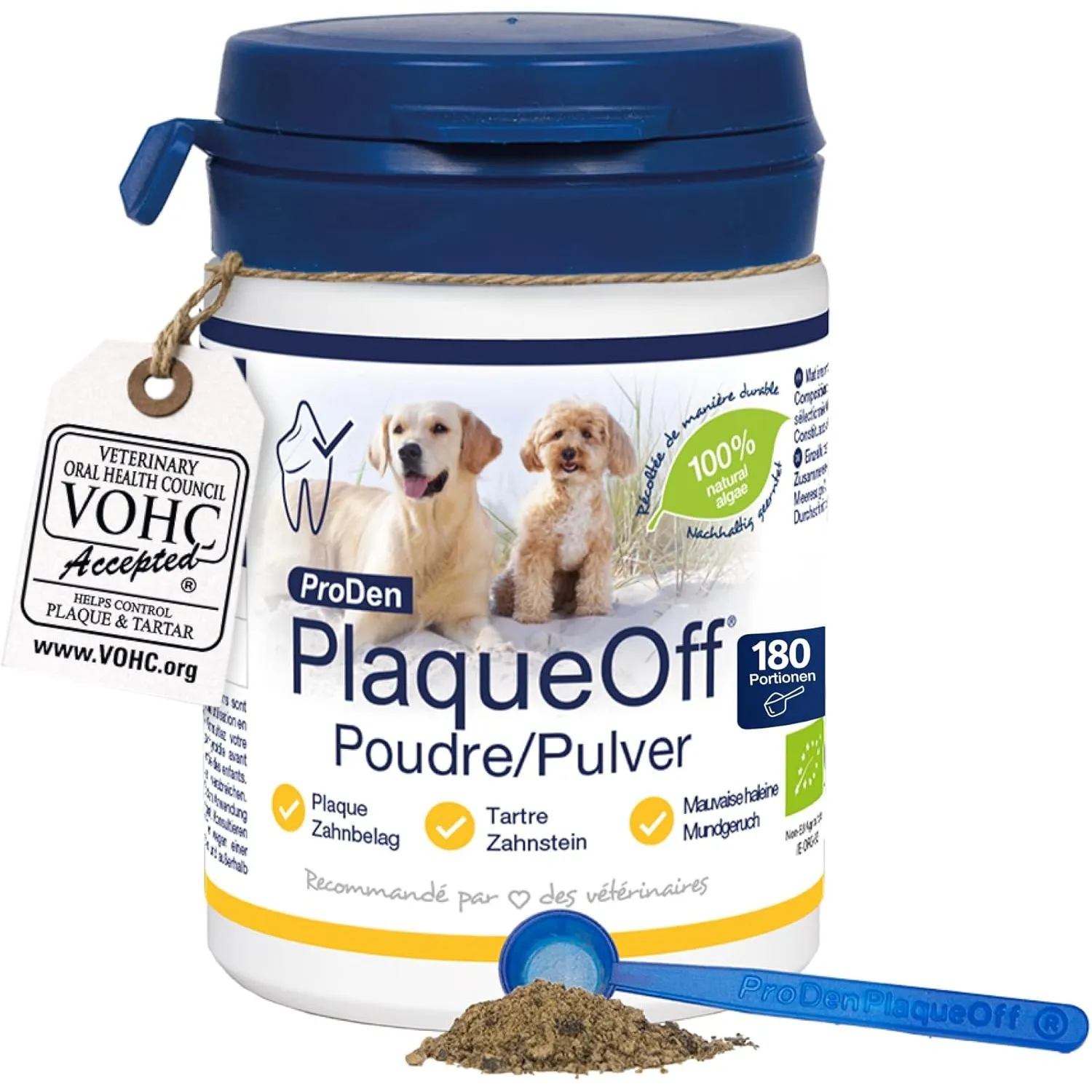 ProDen PlaqueOff Zahnpulver für Hunde & Katzen 60 g, Zahnputzflocken Hund, Zahnsteinentferner Hund bei Mundgeruch, Hund…