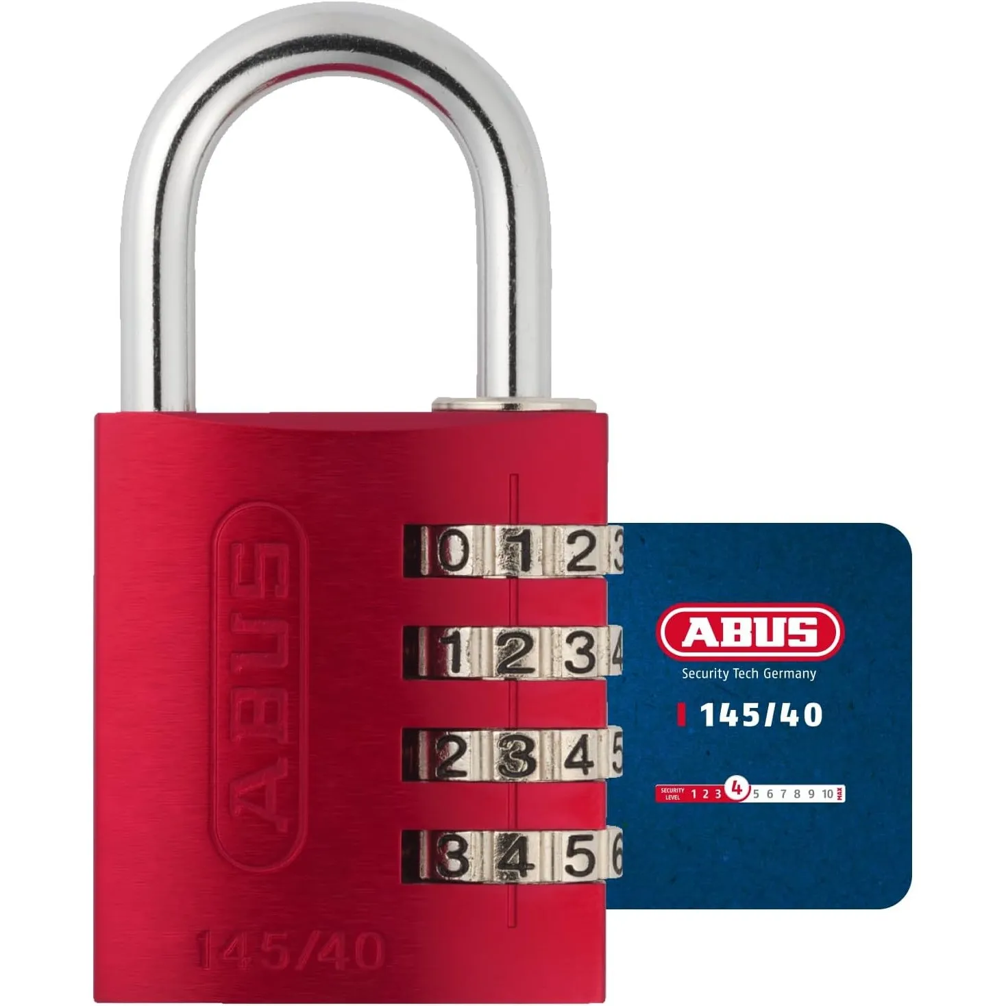 ABUS Zahlenschloss 145/40 Rot - Kofferschloss, Spindschloss u. v. m. - Aluminium-Vorhängeschloss - individuell einstell…