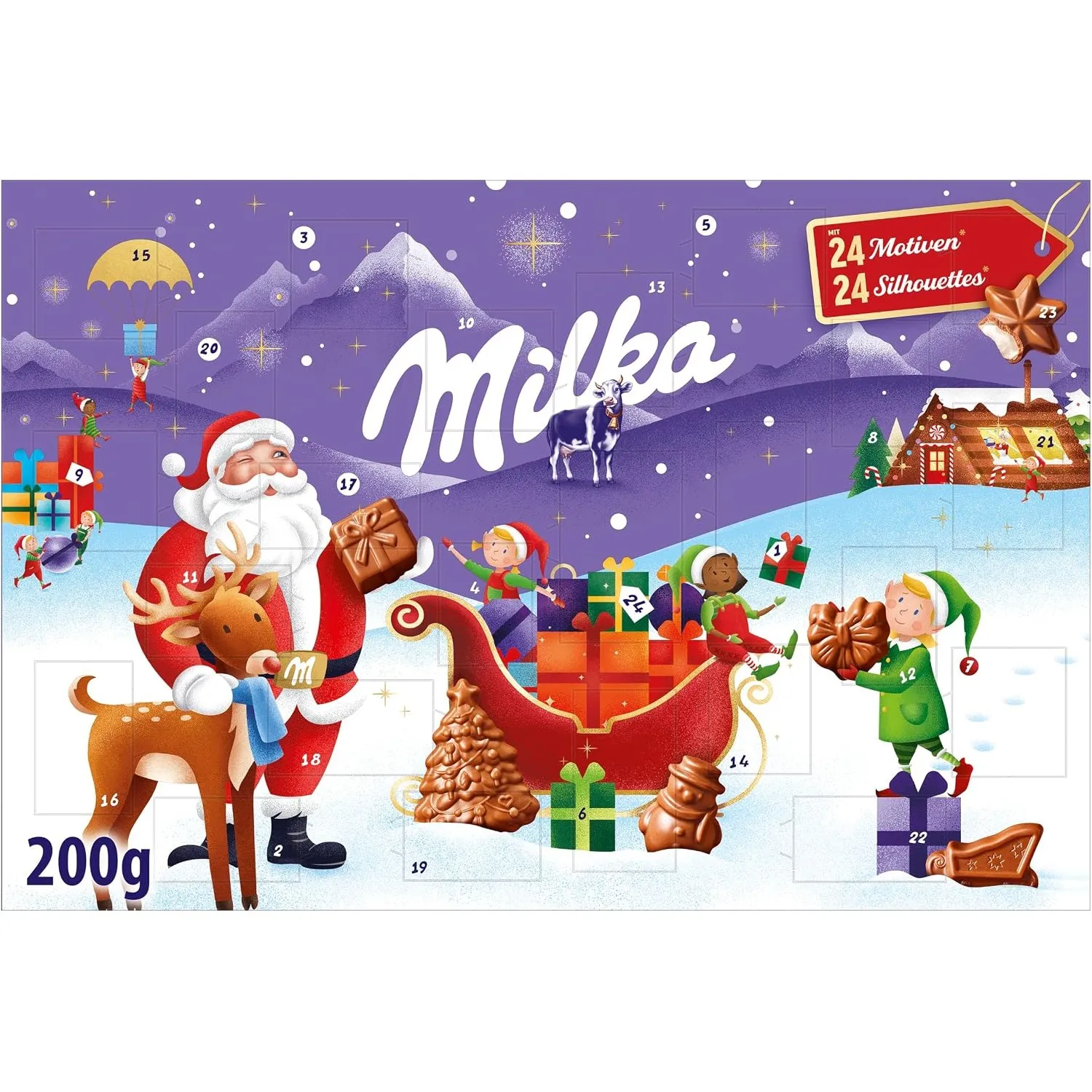 Milka Adventskalender, 24 Türchen mit Alpenmilch Schokolade, 200 g