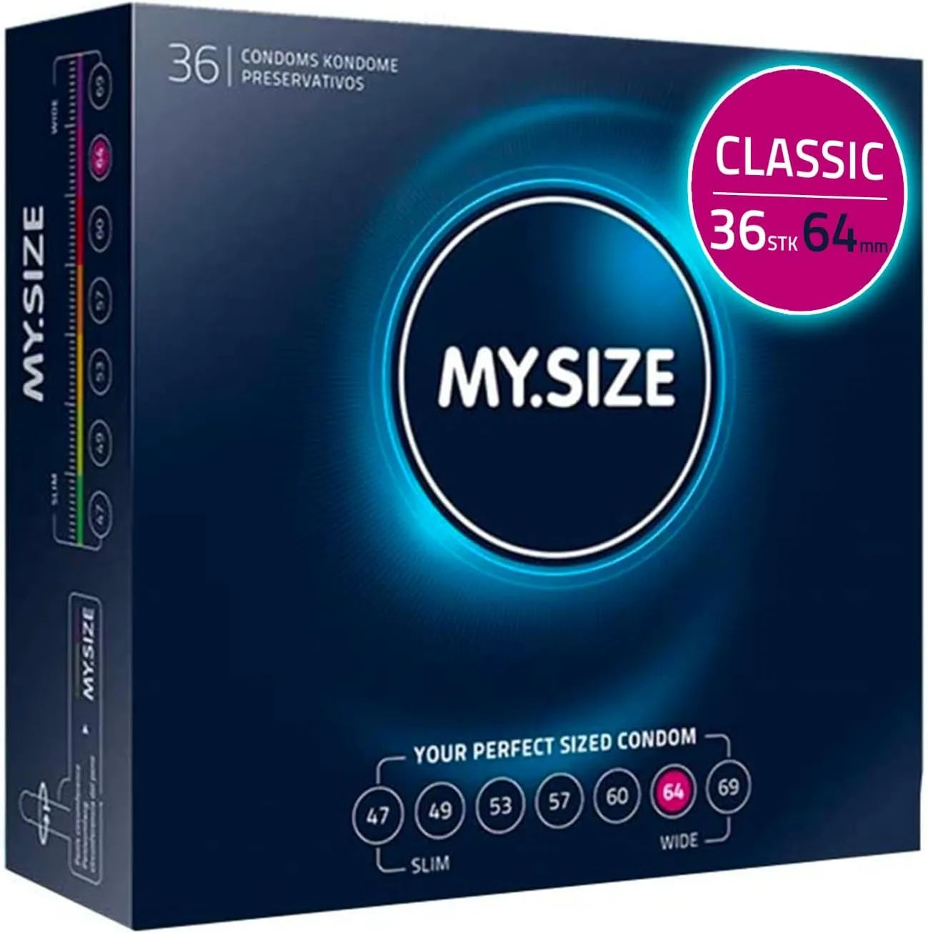 MY.SIZE Classic Kondome Größe 6 | 64 mm Breite | 36 Stück Großpackung | extra dünn | gefühlsecht hauchzart | dünne 0,07…