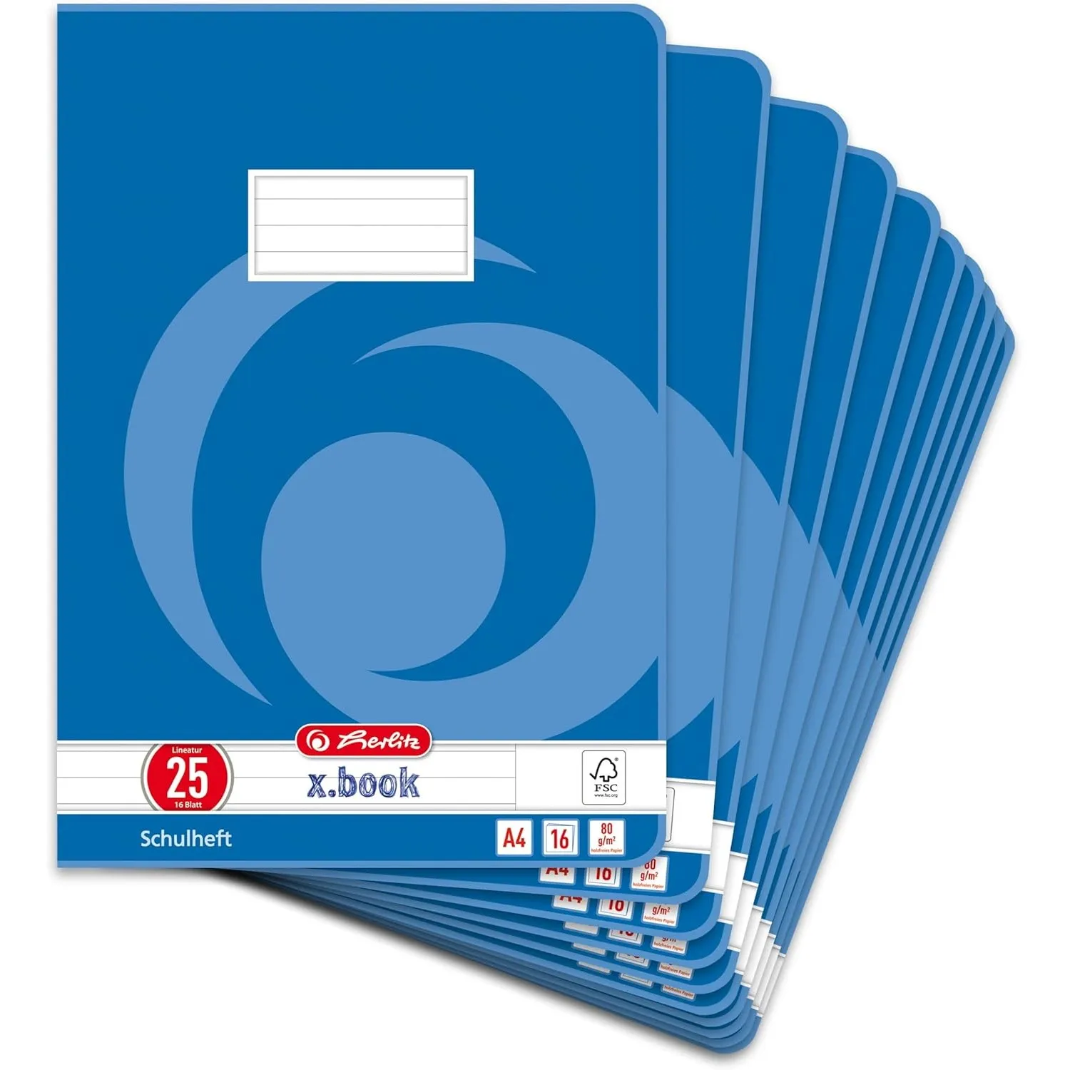 herlitz Schulheft A4, liniert, Lineatur 25, 16 Blatt, 10 Stück
