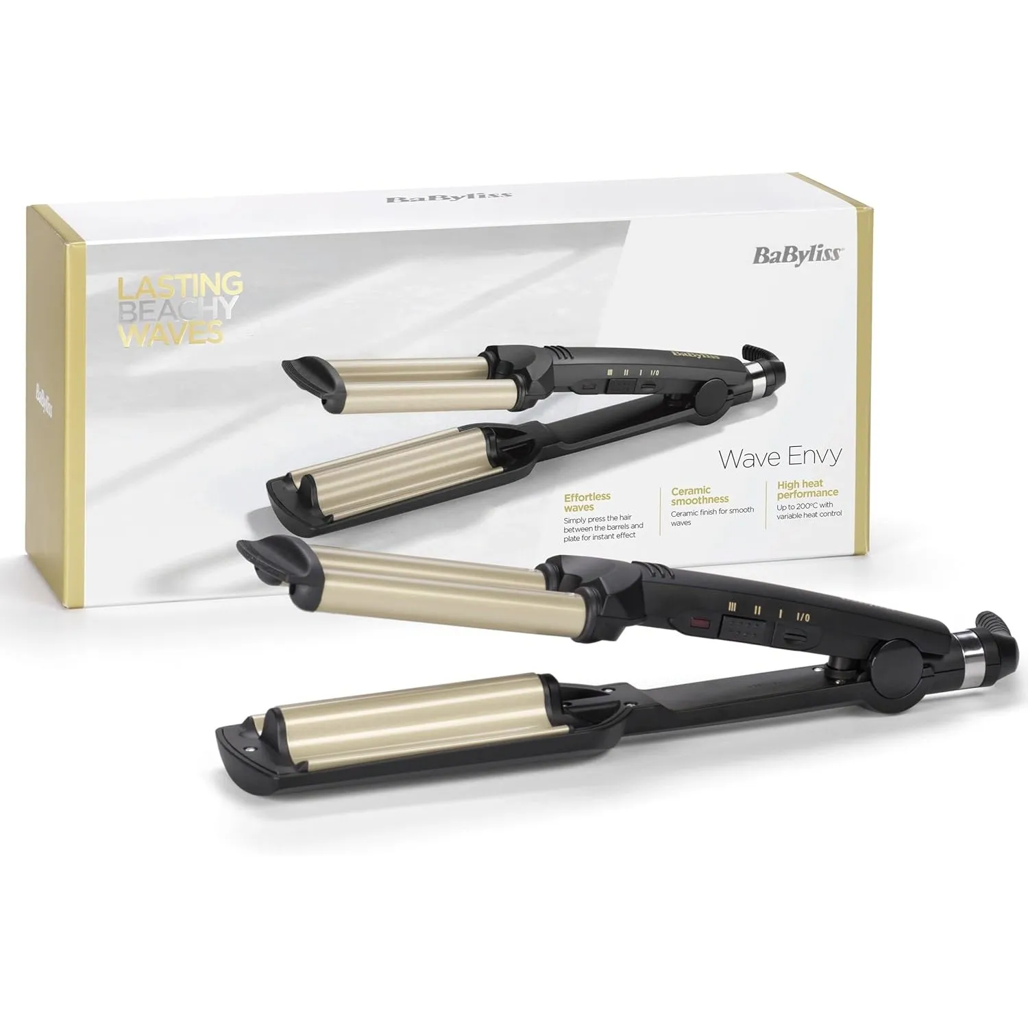 BaByliss Easy Waves – Welleneisen für Beach Waves, Keramik-Titanium-Beschichtung, 3 Temperatureinstellungen, Hitzebestä…