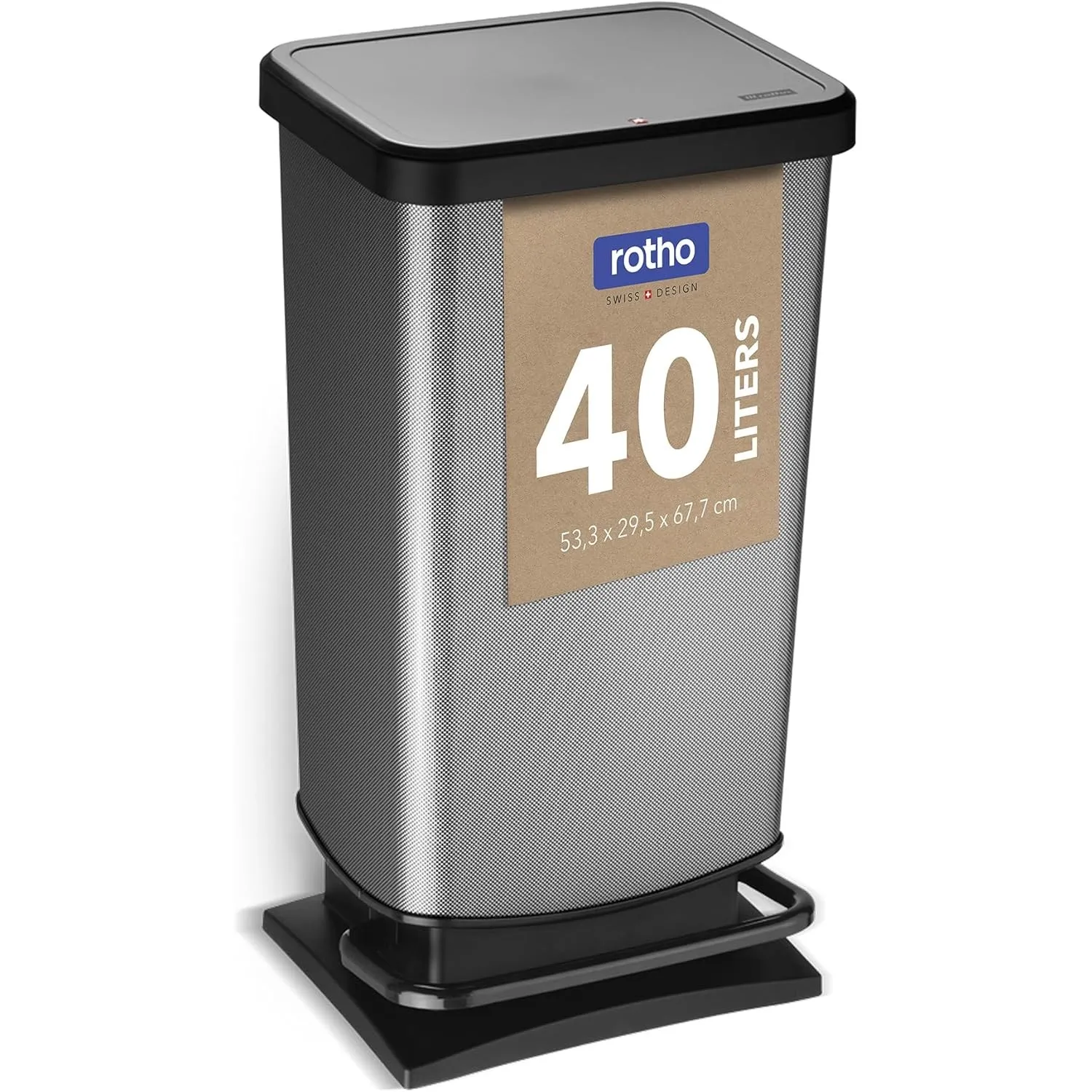 Rotho Paso Mülleimer 40l mit Pedal und Deckel, Kunststoff (PP) BPA-frei, carbonmetallic, 40l (35.3 x 29.5 x 67.6 cm) | …