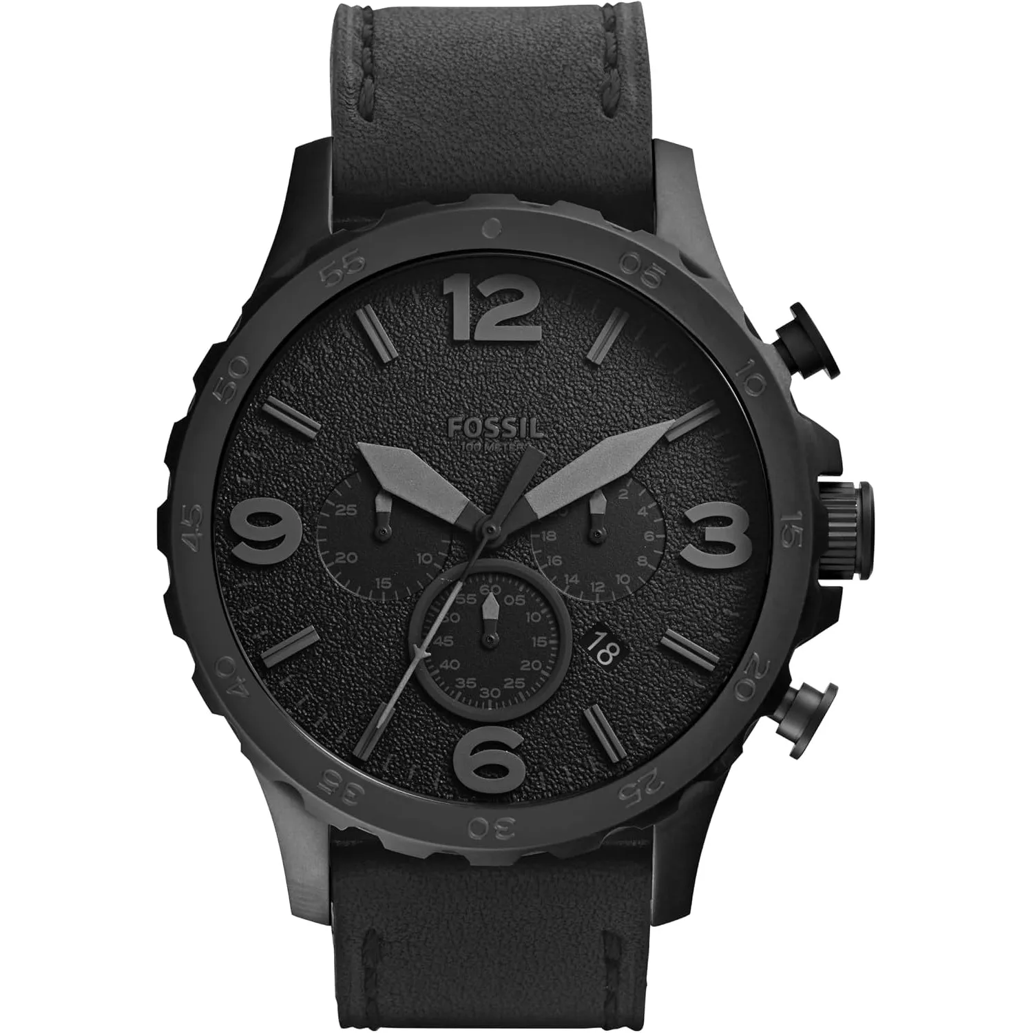 Fossil Nate Uhr für Herren, Quarzwerk Chronograph mit Edelstahl- oder Lederarmband