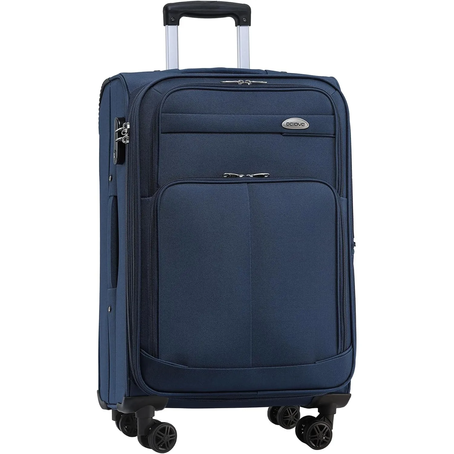 BEIBYE Leichter Stoffkoffer Kofferset Trolley Außentaschen Dehungsfuge mehr Stauraum mit Zahlenschloss (Blau, L-Mittler…