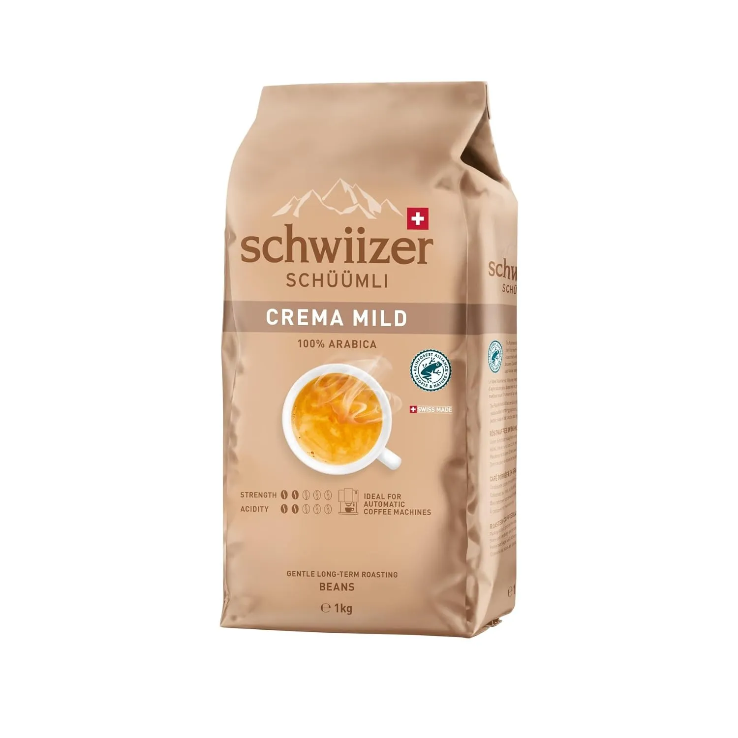 Schwiizer Schüümli Crema Mild, 100% edle Arabica Kaffeebohnen, harmonisch-sanft, ideal für Vollautomaten, Stärke 2/5, h…