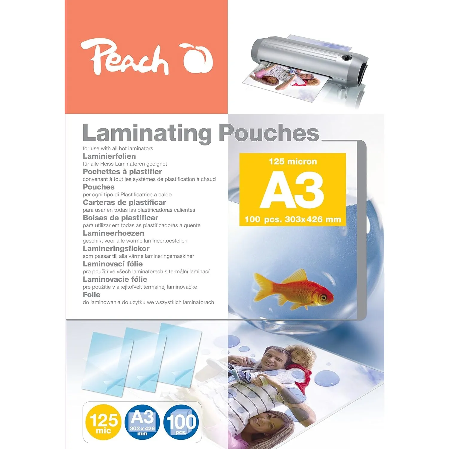 Peach Laminierfolien A3 100 Stück 2 x 125 mic (250µm) glänzend - Ultrastark | Premium extra dicke Laminiertaschen DIN A…