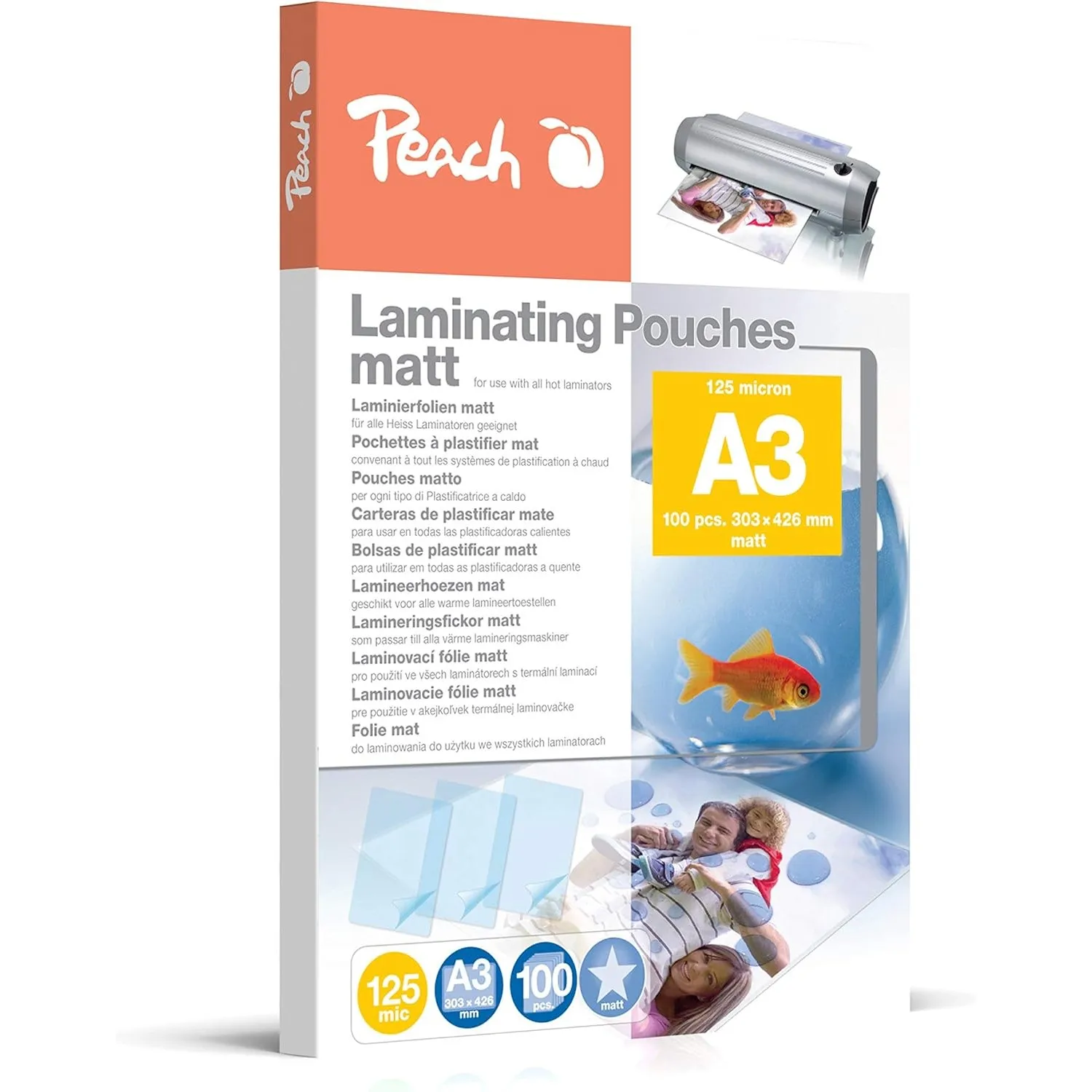 Peach Laminierfolien A3-125 mic - 100 pouches - matt - beschreibbar - Premiumqualität für beste Laminierergebnisse - ko…