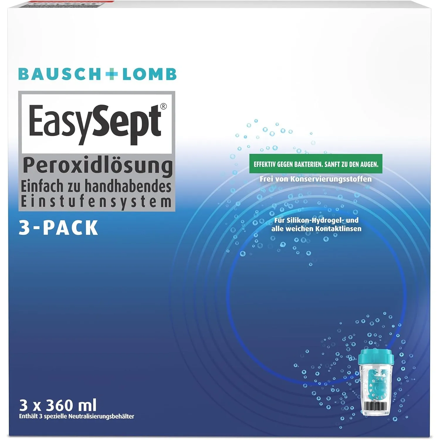 Bausch + Lomb EasySept Peroxidlösung - Kontaktlinsendesinfektions-Lösung für weiche Kontaktlinsen, Einstufen-Peroxidsys…
