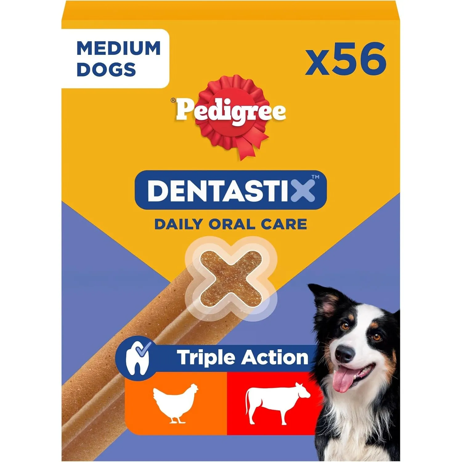 Pedigree DentaStix Hundesnack für mittelgroße Hunde (10-25kg), Zahnpflege-Snack mit Huhn und Rind, 1 Packung je 56 Stüc…