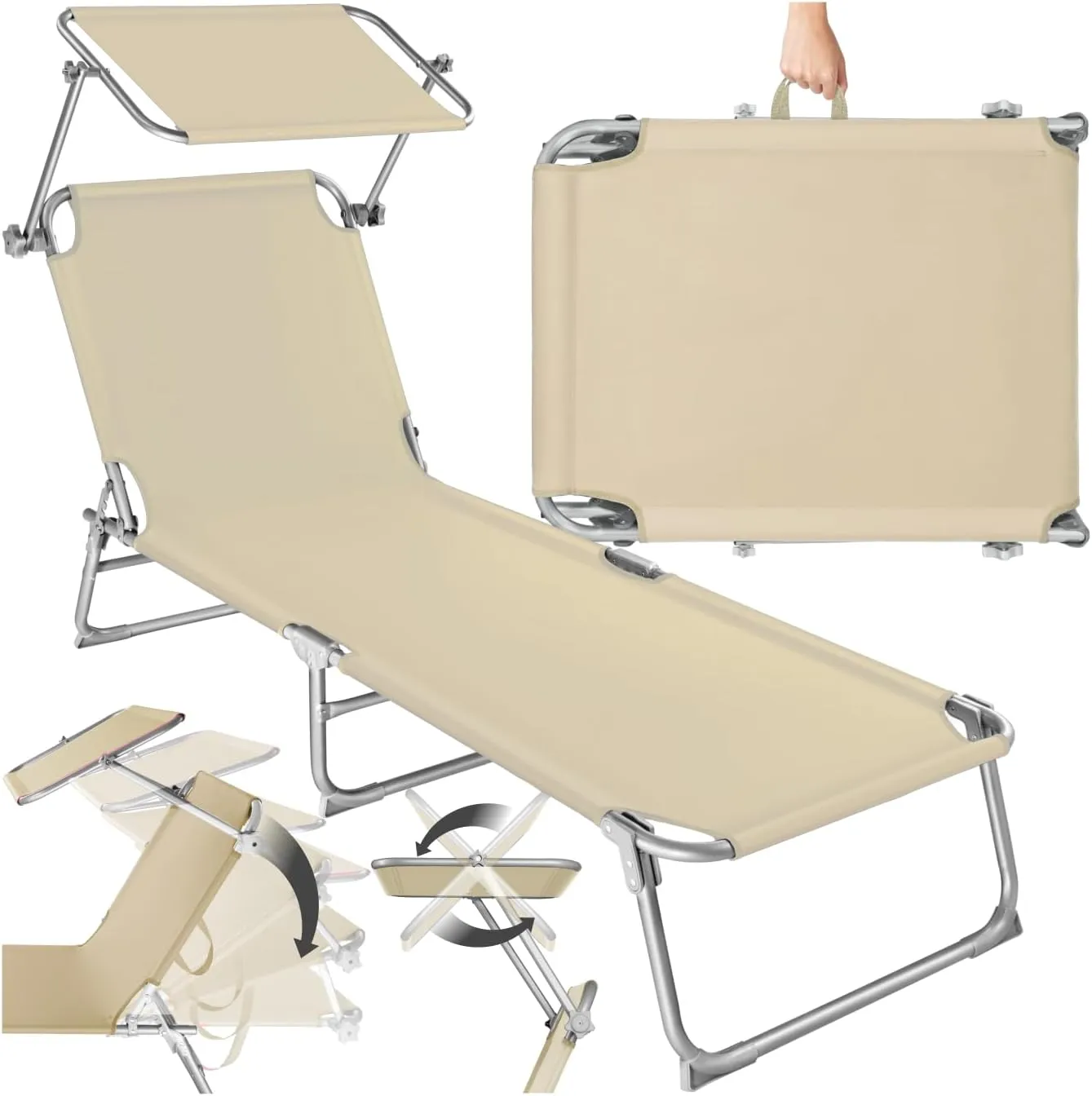 TecTake Folding Sun Lounger with Sunshade, Various Colours and Quantities Available
