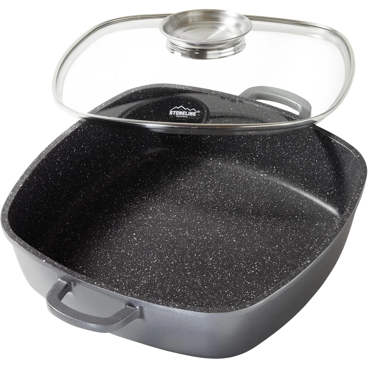 STONELINE Servierpfanne Eckig 28 cm, Eckige Pfanne Induktion mit Deckel, Aroma Funktion, Aluguss, Antihaft Pfanne Besch…