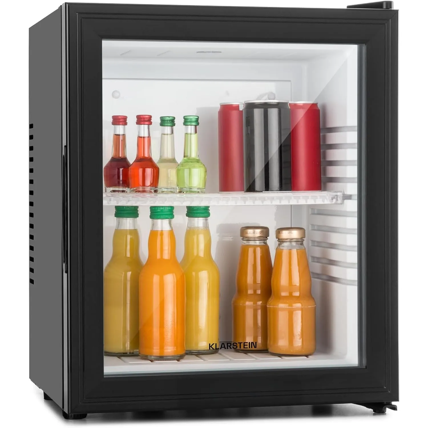 Klarstein Kühlschrank, Mini Kühlschrank mit Glastüre, für Getränke, Snacks & Kosmetik, Klein & Leise, Verstellbare Abla…