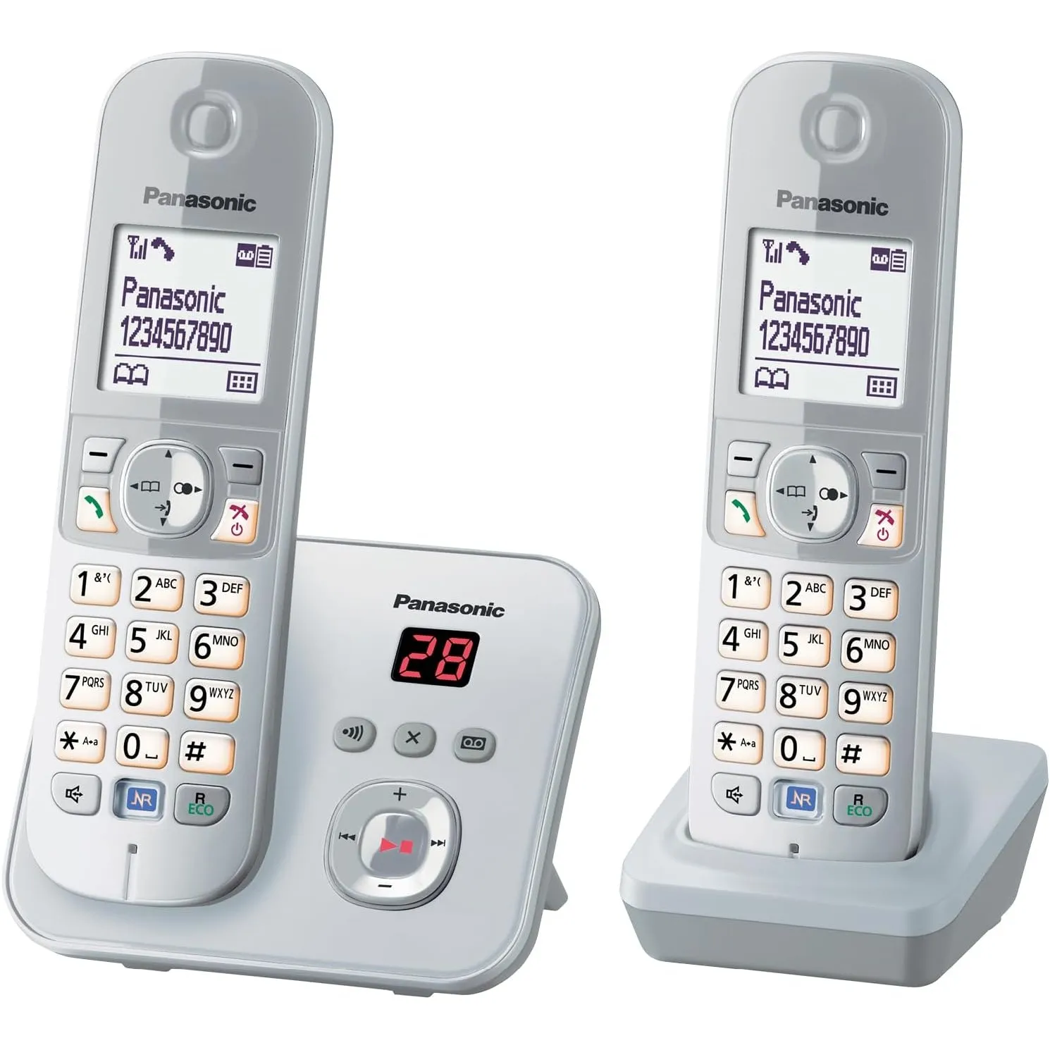 Panasonic KX-TG6822GS DECT Schnurlostelefon mit Anrufbeantworter (strahlungsarm, Eco-Modus, GAP Telefon, Festnetz, Anru…