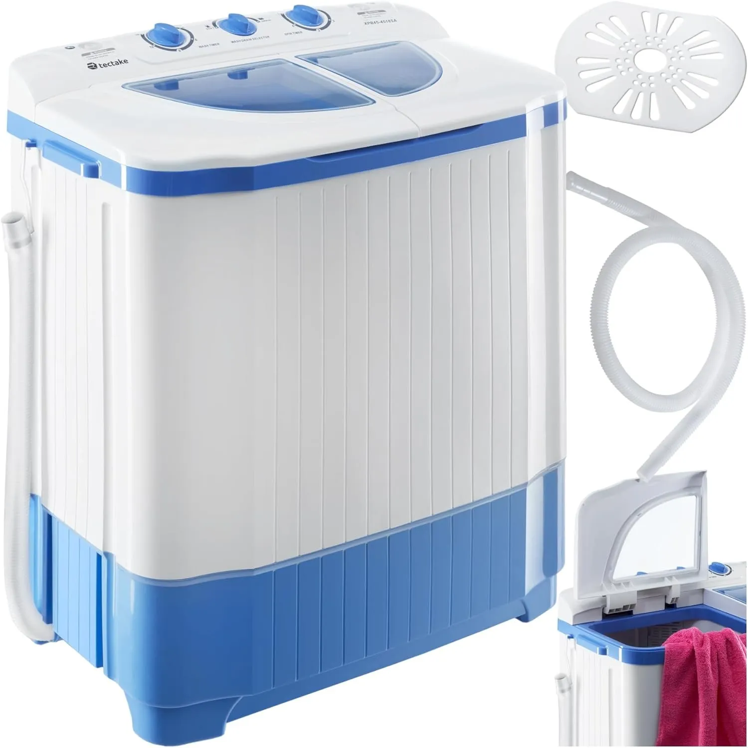 tectake® portable, mobile 4,5 kg Mini Waschmaschine + 3,5 kg Wäscheschleuder Kombination, Toplader für Camping und Reis…