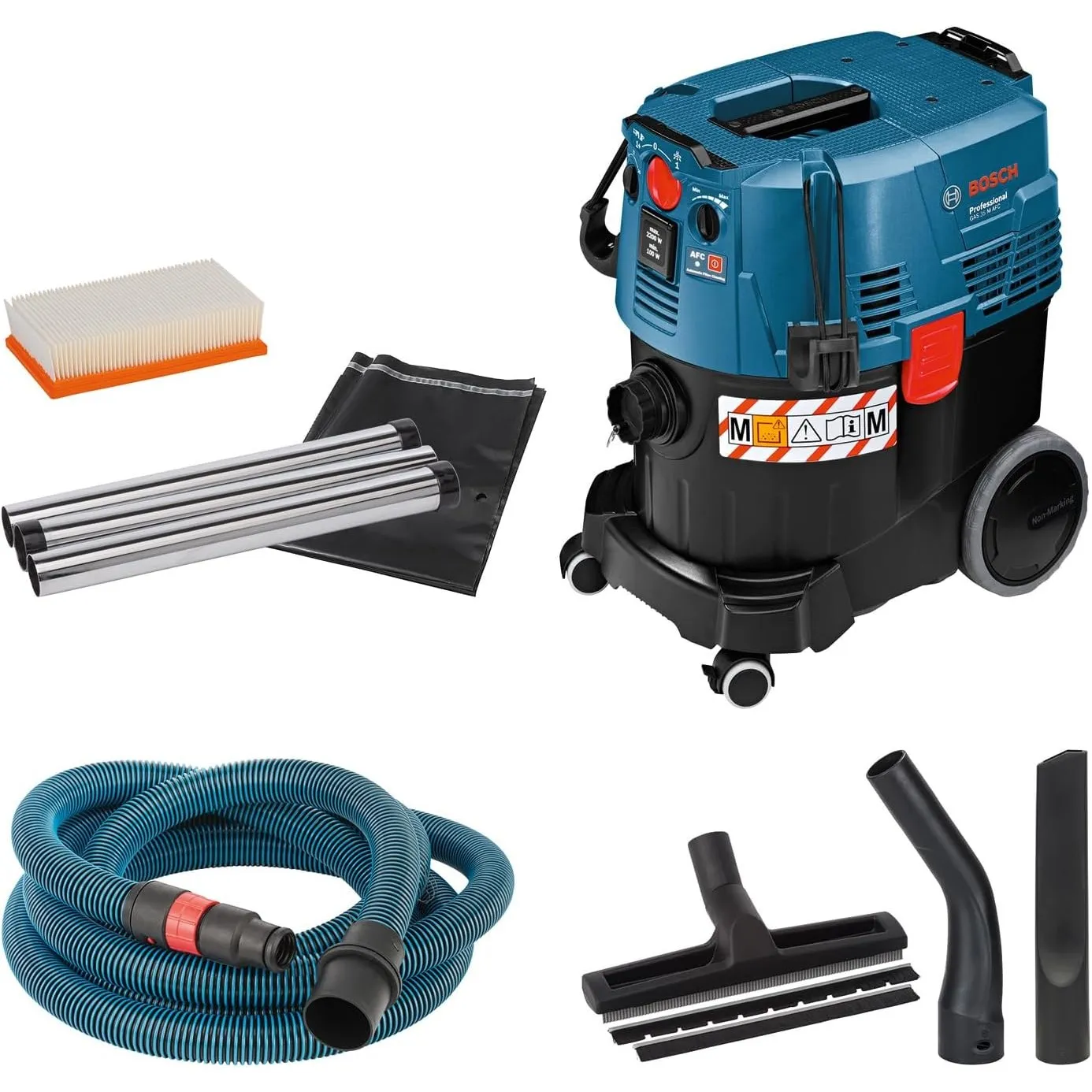 Bosch Professional Nass-/Trockensauger GAS 35 M AFC (Leistung 1200 Watt, 35 L Behälter, 5 m Schlauch)