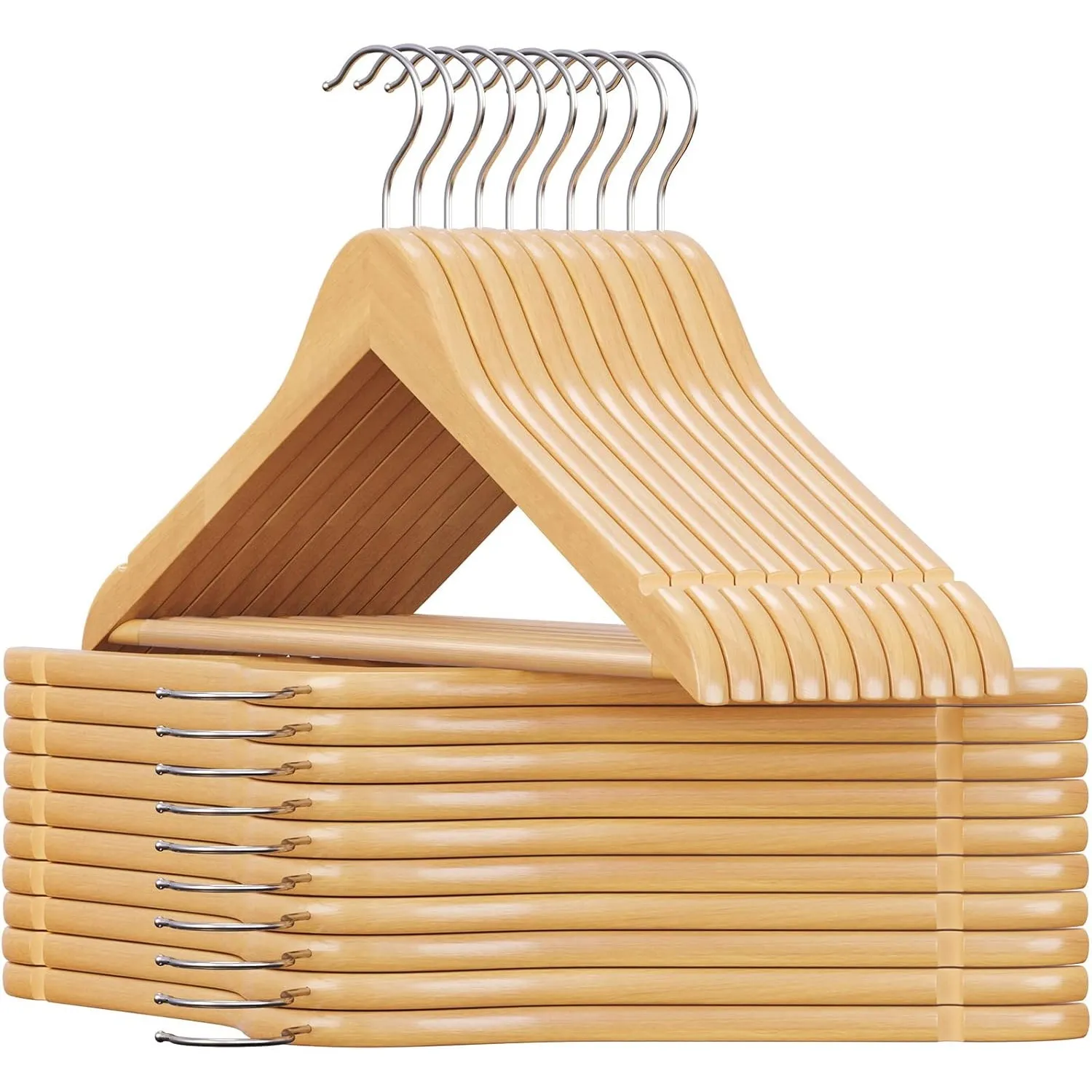 SONGMICS Kleiderbügel Holz, 20er Set, Bügel aus Massivholz, Einkerbungen im Schulterbereich, rutschfester Hosensteg, um…
