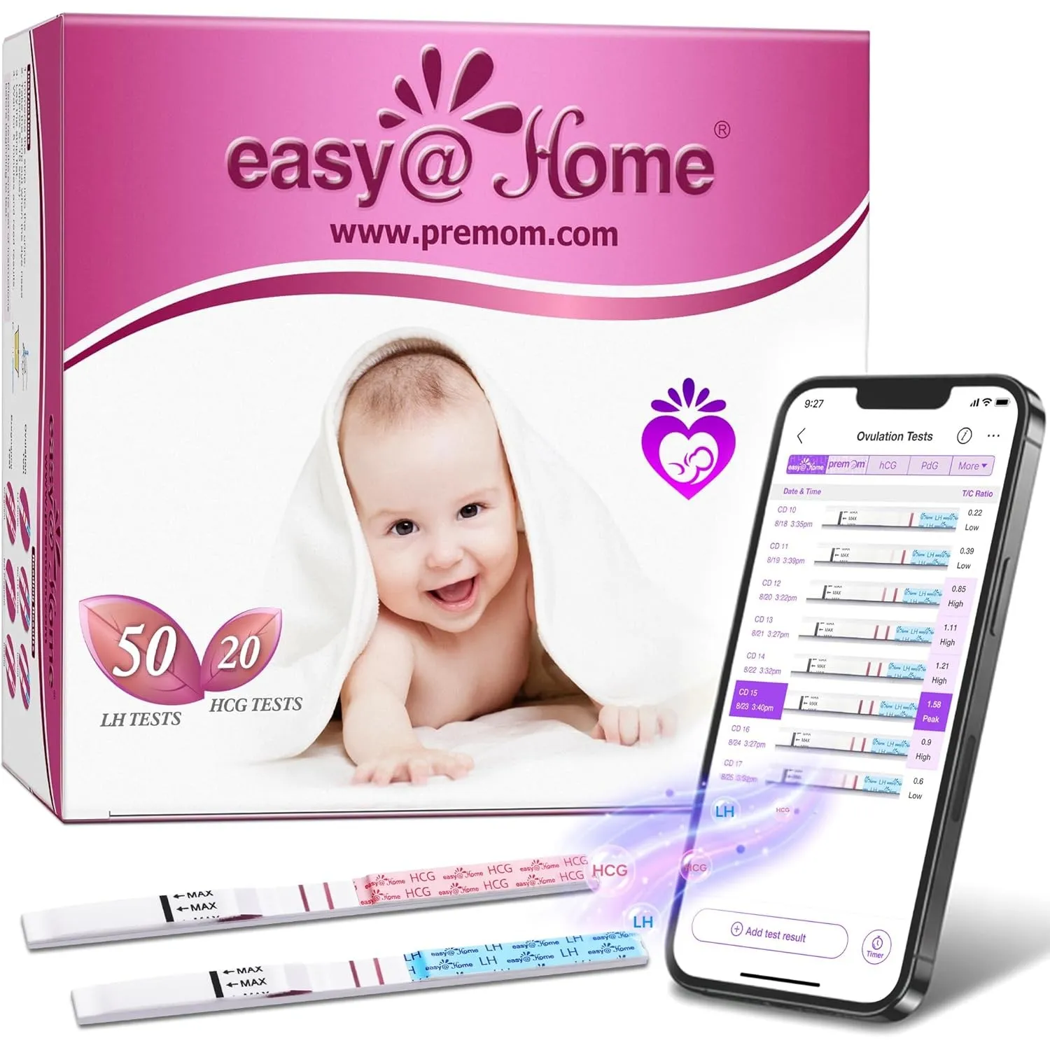 Easy@Home 50 Ovulationstest + 20 Schwangerschaftstest Frühtest - Empfidlich Kinderwunsch Fruchtbarkeitstests für Eispru…