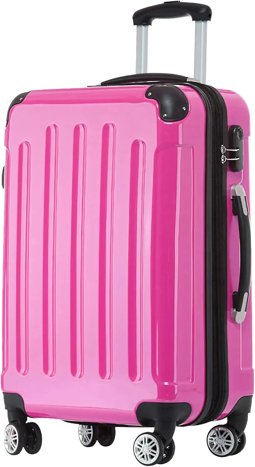 Beibye 2048 Hard Shell Trolley Suitcase with Twin Rollers in a Set with Sizes M, L, XL, Available in 15 Colours PC, Pink