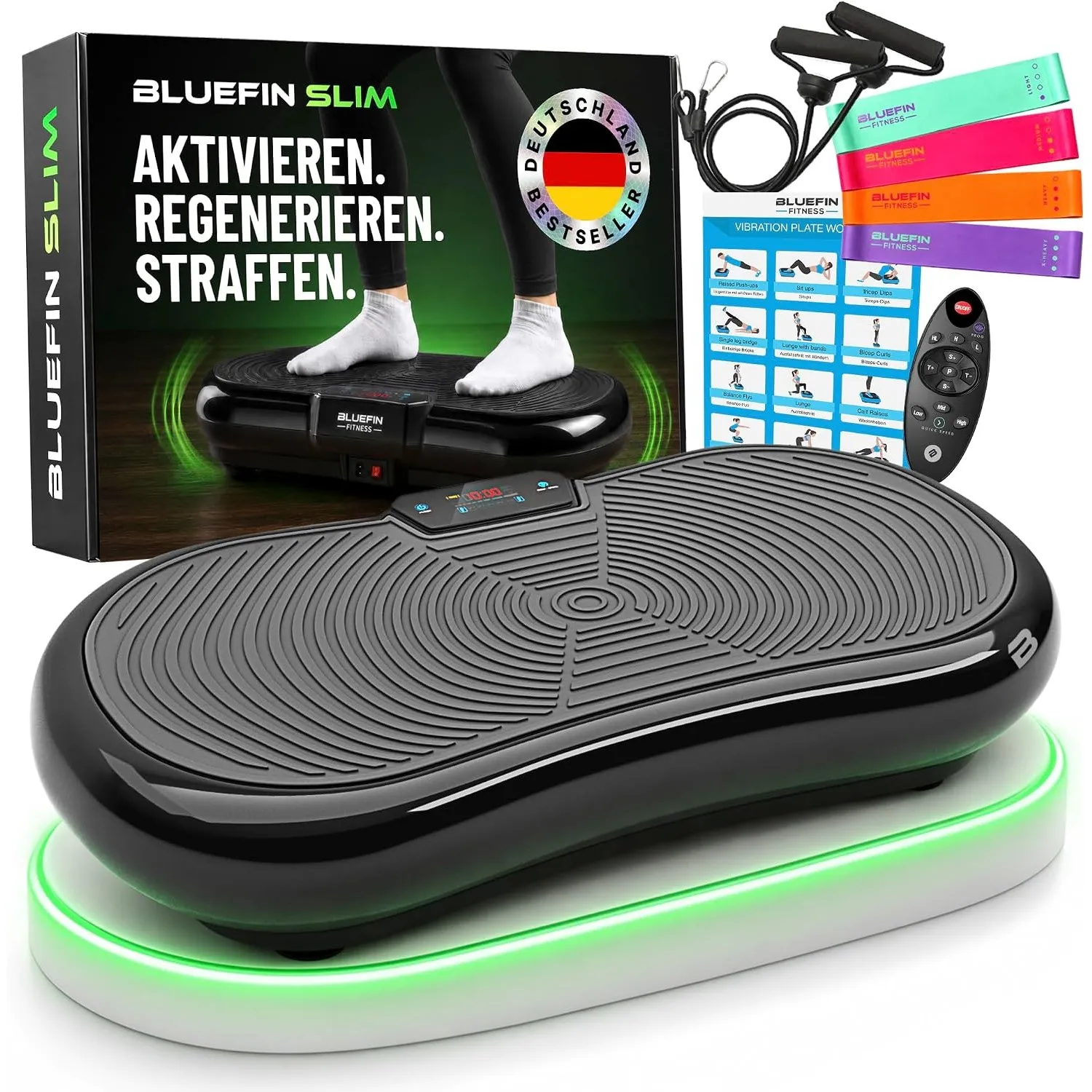 Bluefin Fitness Ultra Slim Power Vibrationsplatte, 5 Programme + 180 Stufen, Ganzkörpertraining, Geräuscharmes Heimfitn…