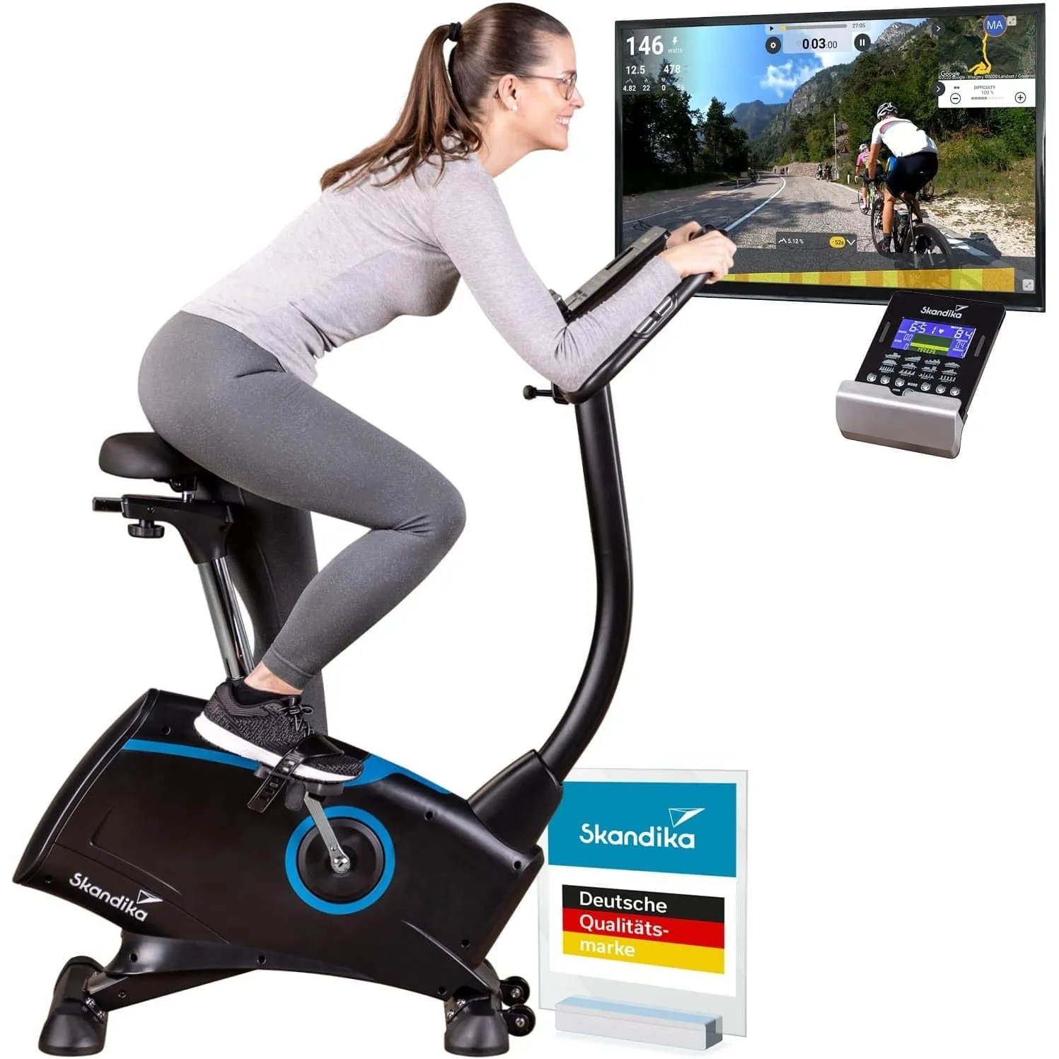 Skandika Ergometer Fahrrad Atlantis | Heimtrainer mit App Steuerung (Kinomap, iConsole), Bluetooth, 10kg Schwungmasse, …