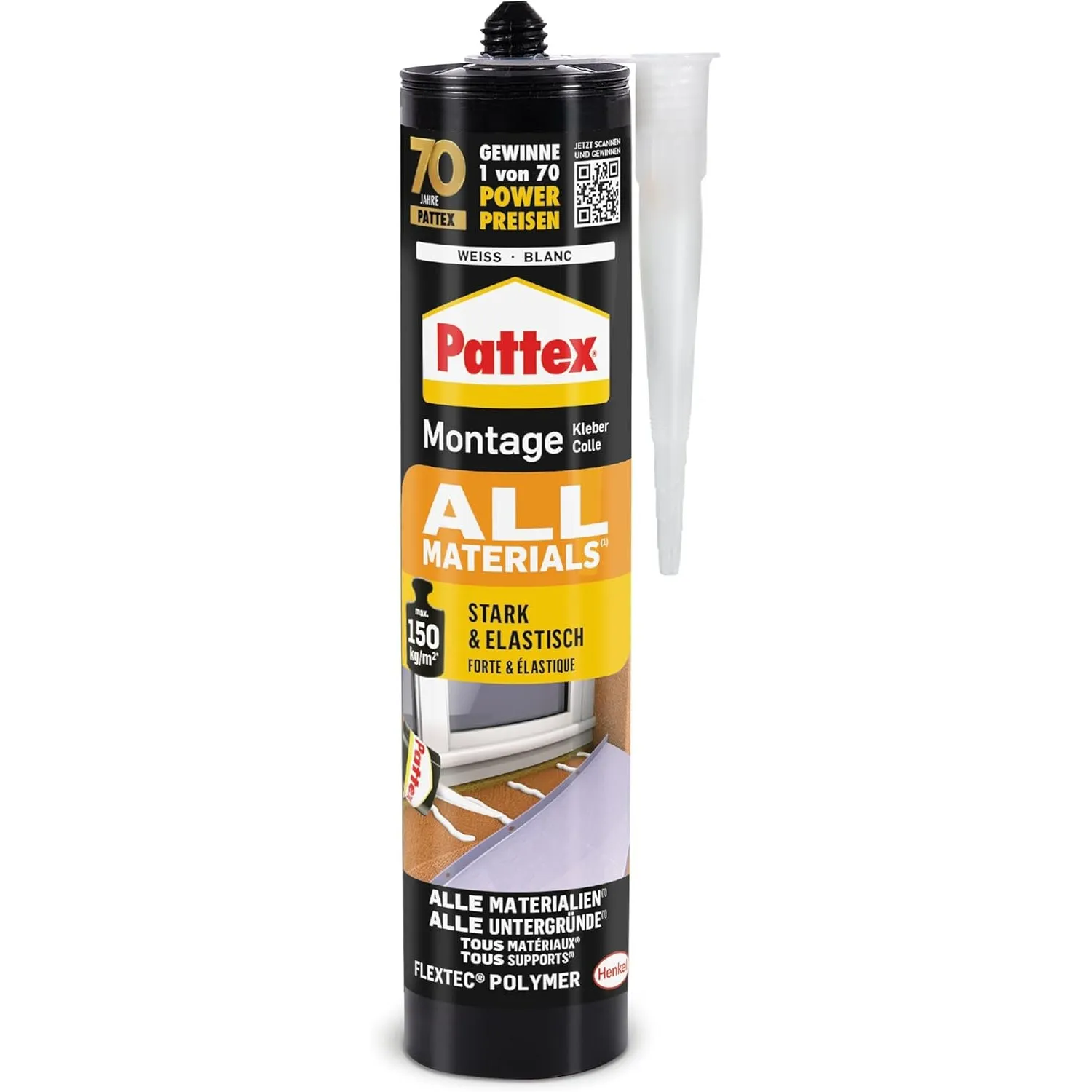 Pattex Montagekleber All Materials, Baukleber für innen & außen, 1x450g