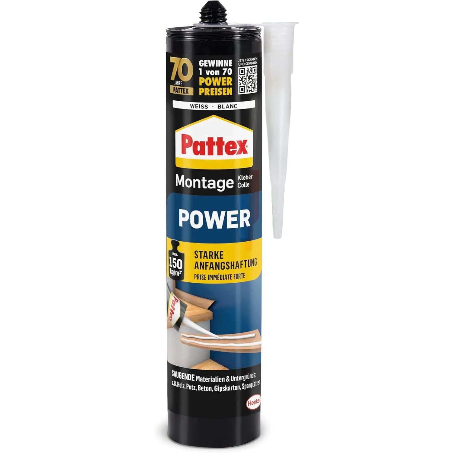 Pattex Montagekleber Power, Baukleber mit starker Anfangshaftung, 1x370g