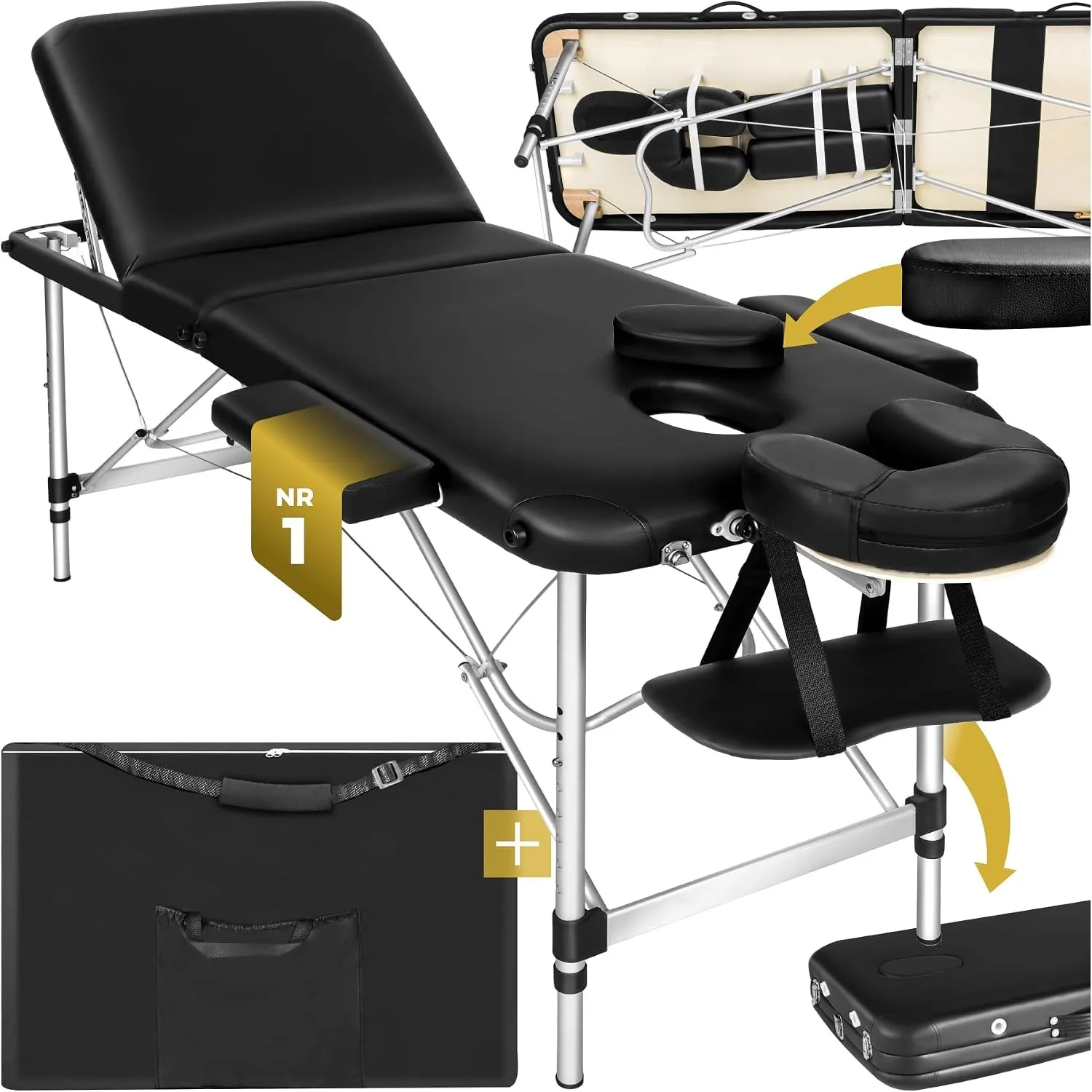 tectake® Massageliege 3 Zonen, Massagetisch, Massageliege klappbar, höhenverstellbare Aluminium Massageliege, Massagebe…