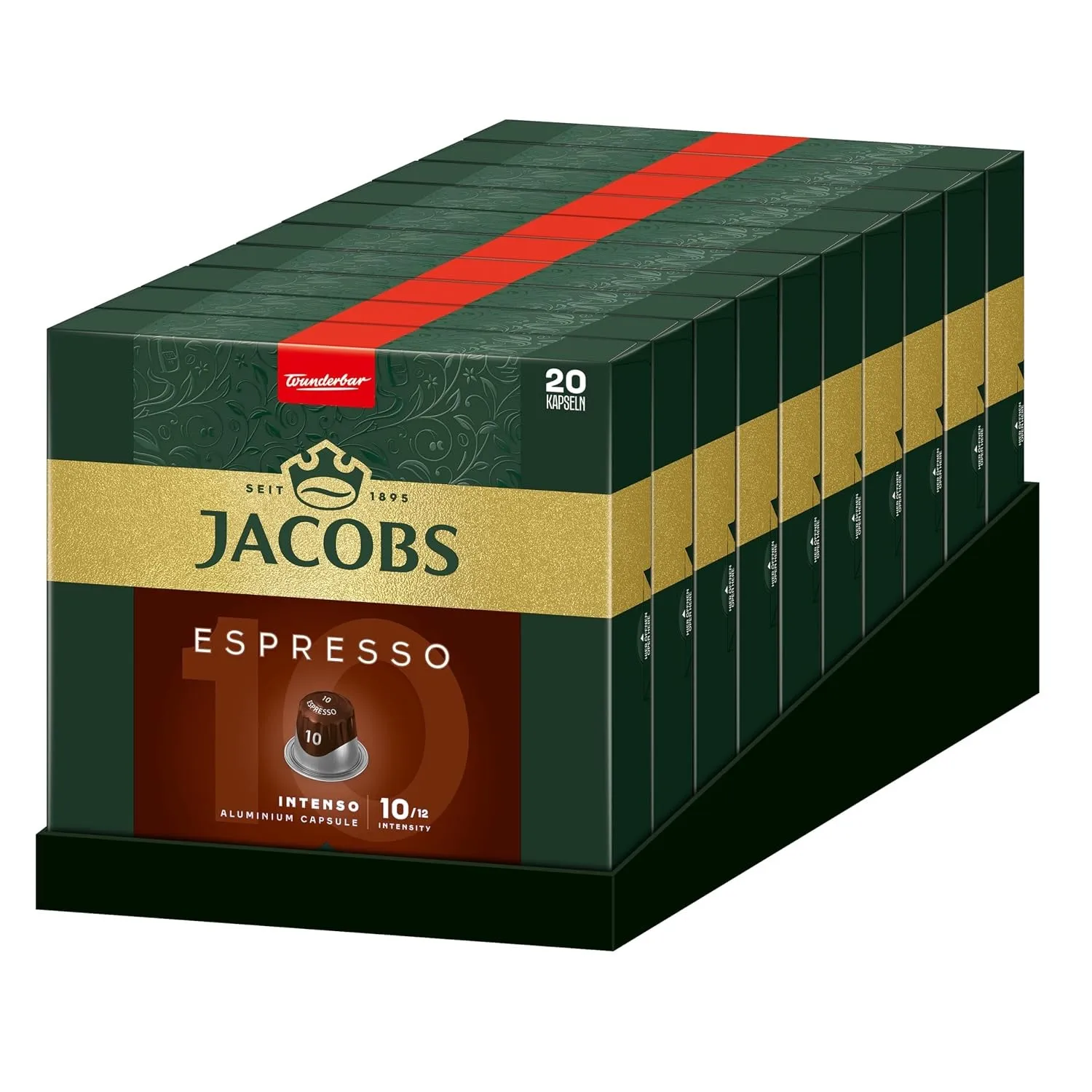 Jacobs Kaffeekapseln Espresso Intenso, Intensität 10/12, 10 x 20 Getränke, Nespresso* kompatible Kaffee Kapseln, 200 Ka…