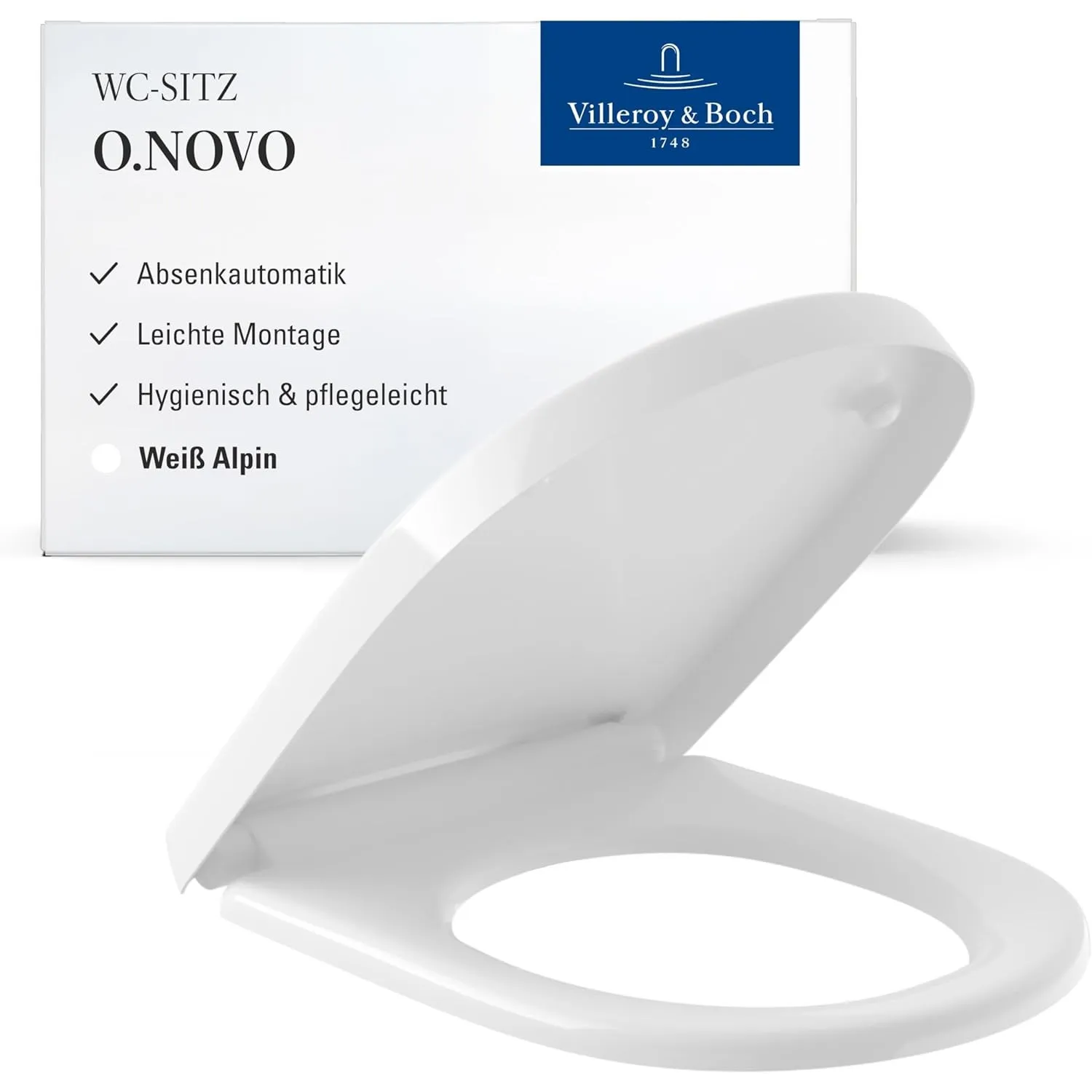Villeroy & Boch O.novo WC-Sitz, mit SoftClose, D-Form – Weiß Alpin