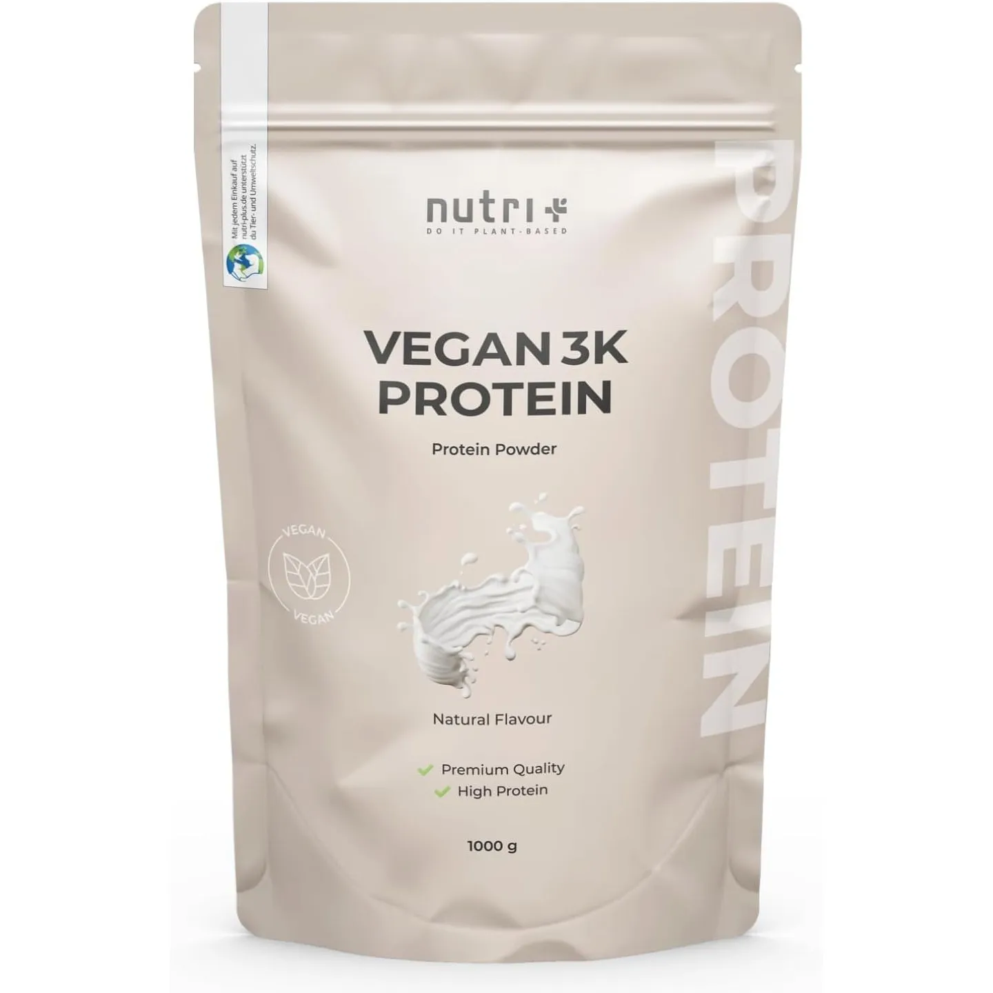Nutri + Veganes Eiweißpulver Neutral ohne Süßungsmittel + Zucker mit 85% Eiweiß - Vegan Protein Pulver 1 kg ungesüßt - …