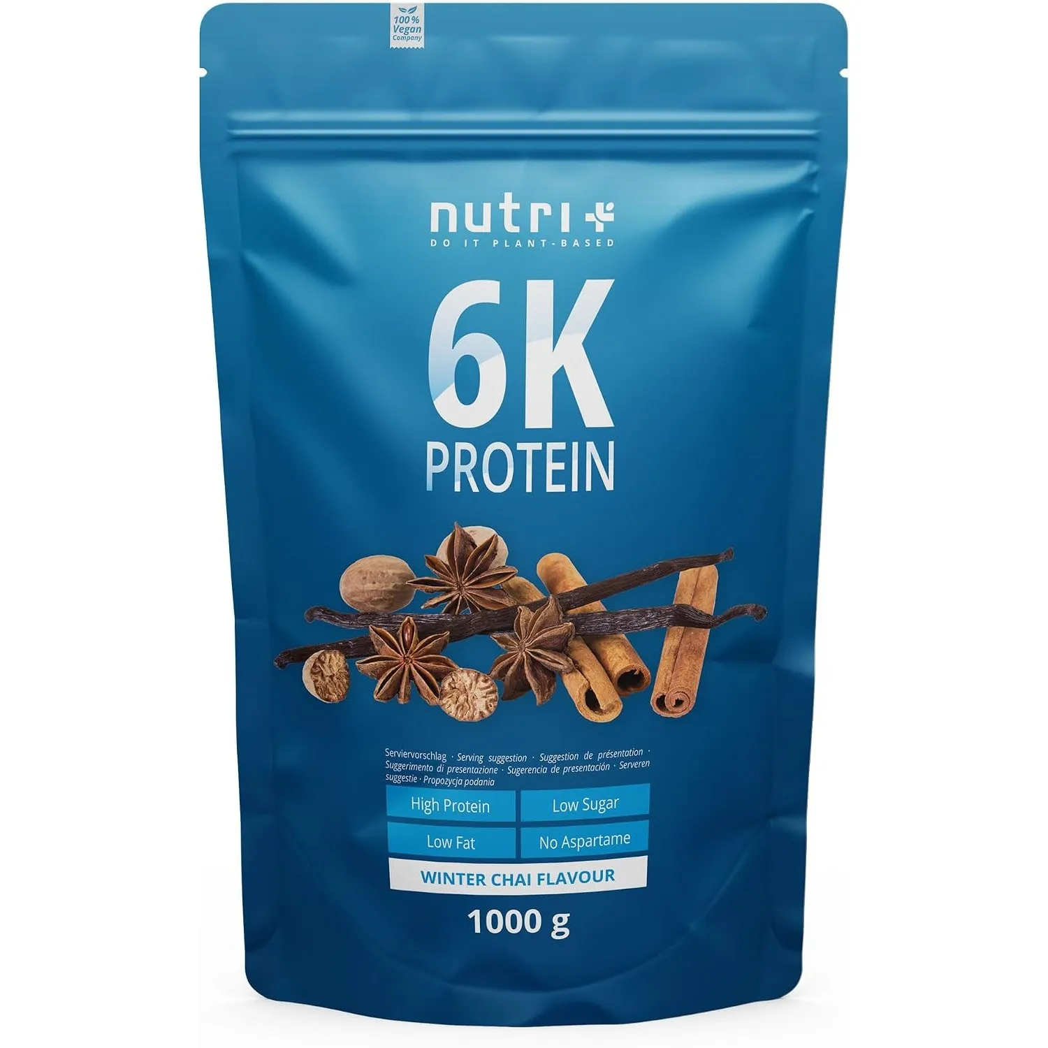 Nutri + Proteinpulver Winter Chai 1000 g - Eiweißpulver ohne Aspartam, Laktose und Gentechnik - Weihnachten Special Sha…