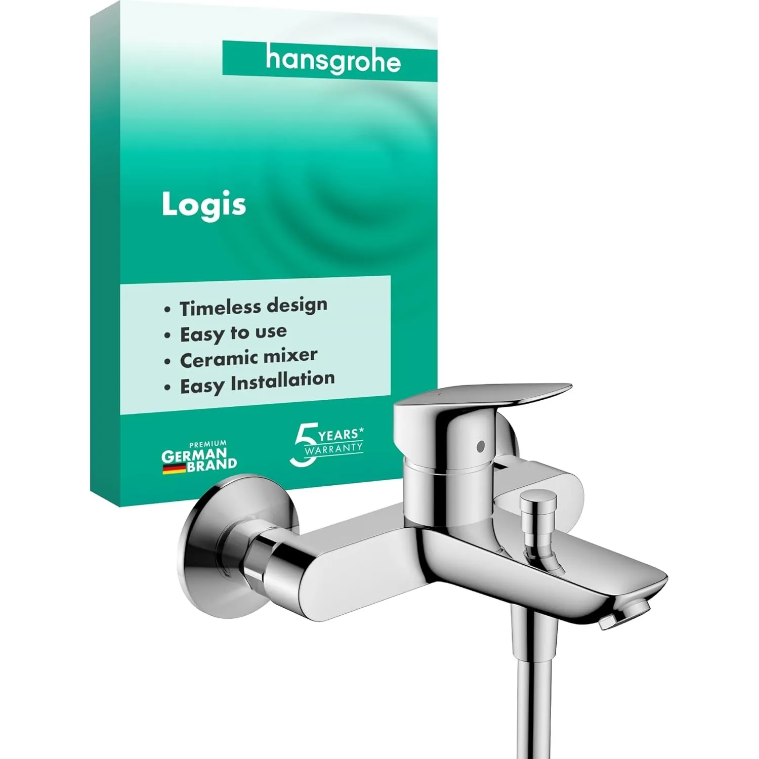 hansgrohe Logis - Badewannenarmatur Aufputz für 2 Verbraucher, Mischbatterie Badewanne mit Auslauf Länge 19,4 cm, Einhe…