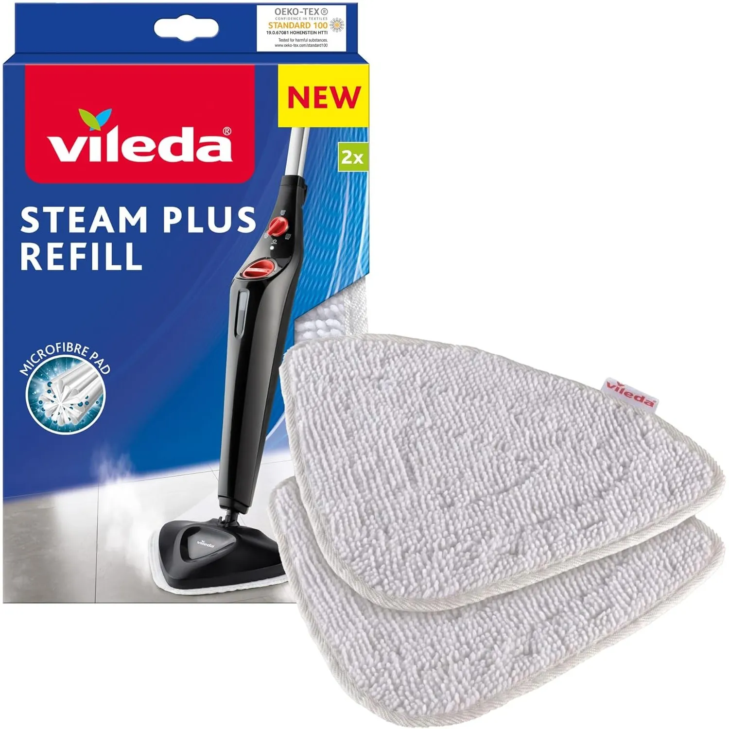 Vileda Steam Dampfreiniger Ersatzpads Mikrofaser, Waschbar, 2 Stück | Passend für Vileda Steam & 100°C Hot Spray | 91% …