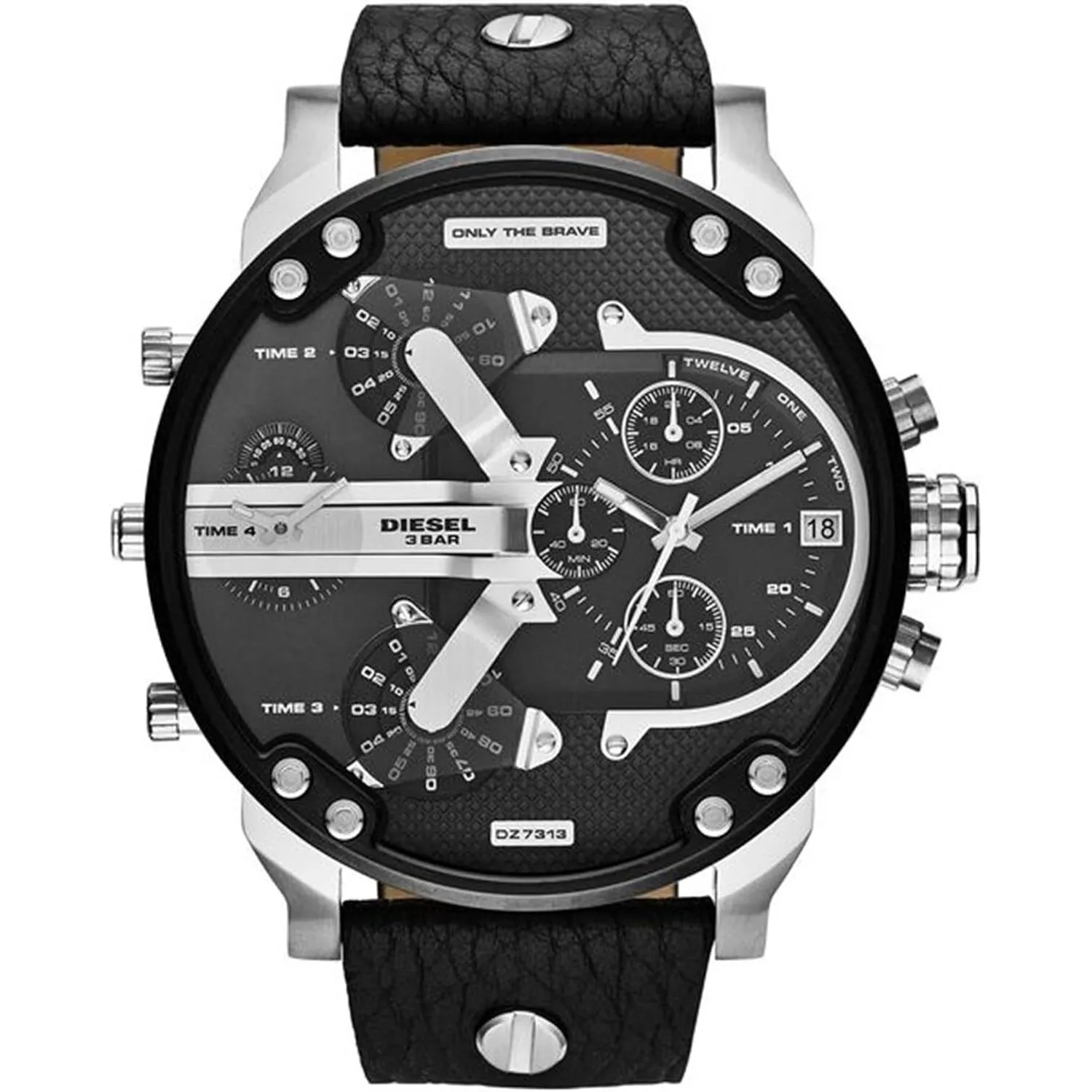 Diesel Mr. Daddy Uhr für Herren, Quarz-Multifunktionswerk mit Leder-, Kunststoff- oder Silikonarmband