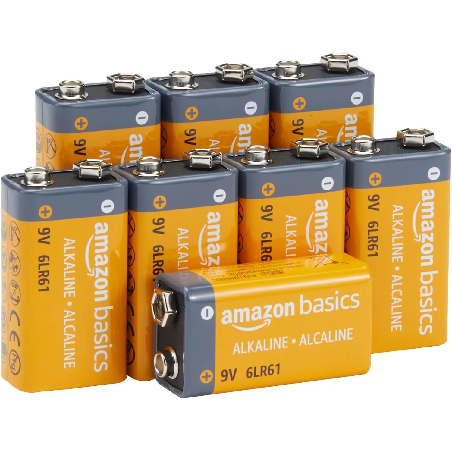 Amazon Basics Alkali-Batterien, 9 V, 9 V/6LR61, 5 Jahre lagerfähig, für Rauch-/CO-Melder, Elektronik und Audio, 8 Stück