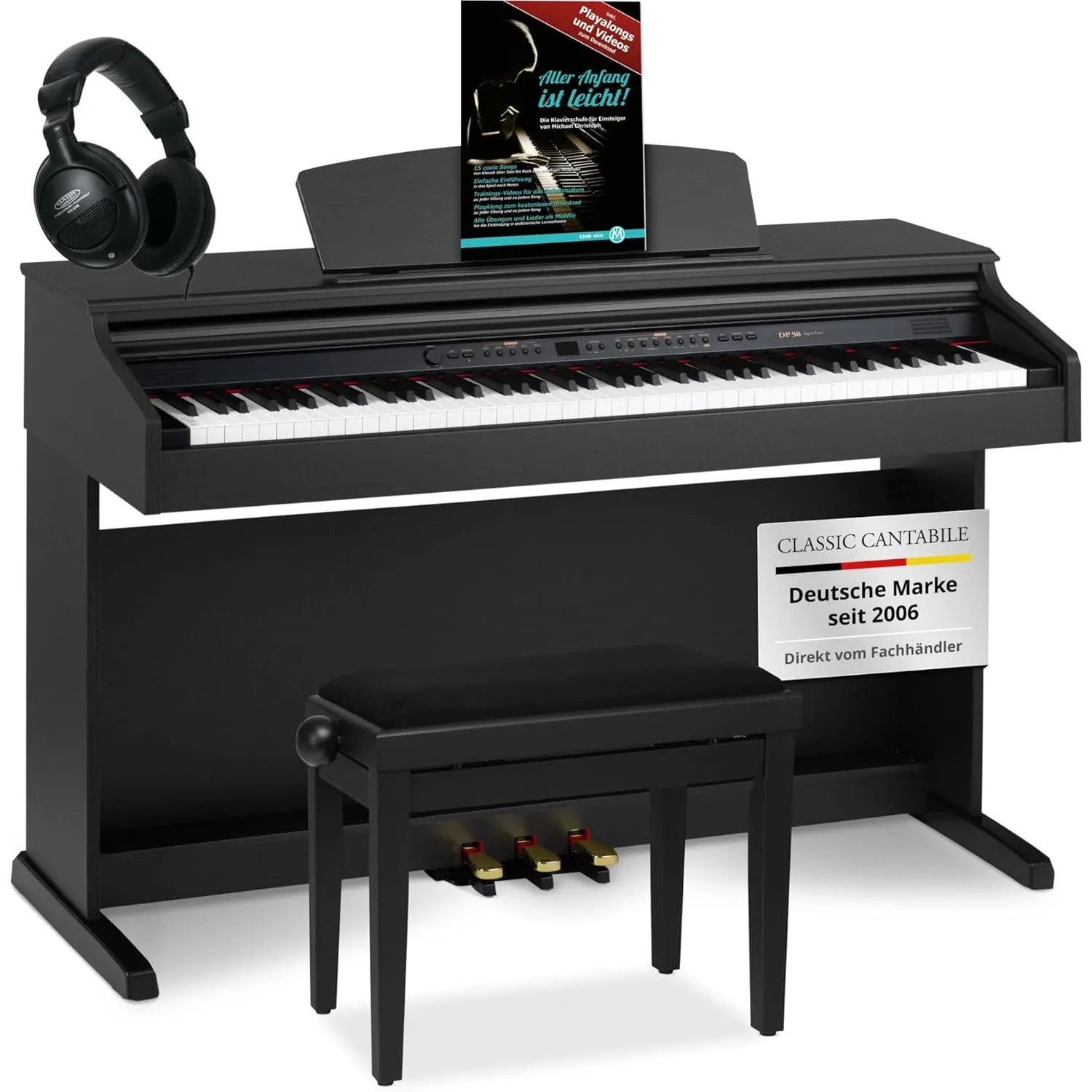 Classic Cantabile DP-50 SM E Piano - Digital Piano 88 Tasten mit Hammermechanik, 14 Voices, Kopfhöreranschlüsse, USB, 3…