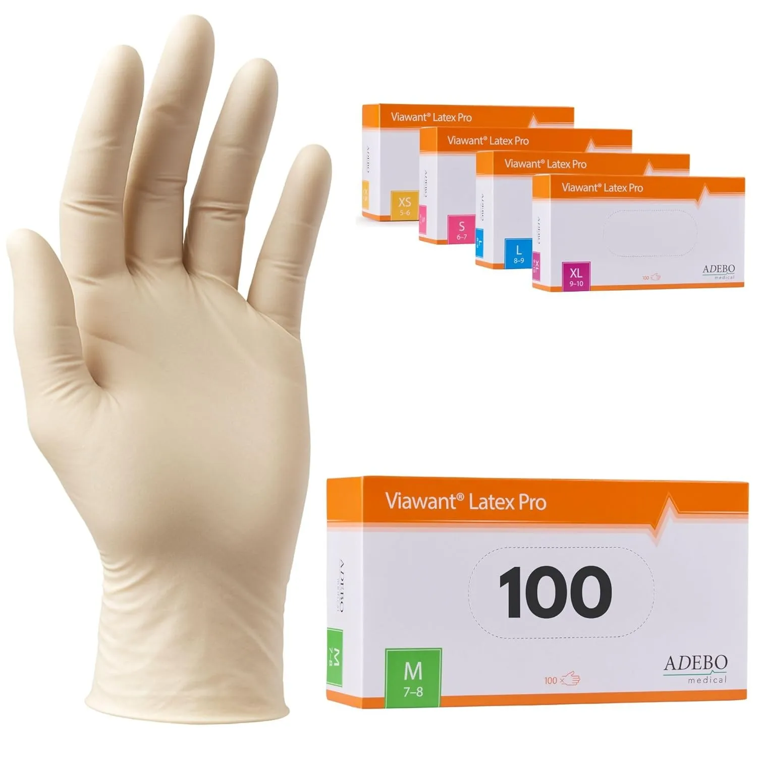 Latexhandschuhe 100 Stück | M | Puderfreie Latex Handschuhe Weiß | Texturiert, reißfest & elastisch | Untersuchungshand…