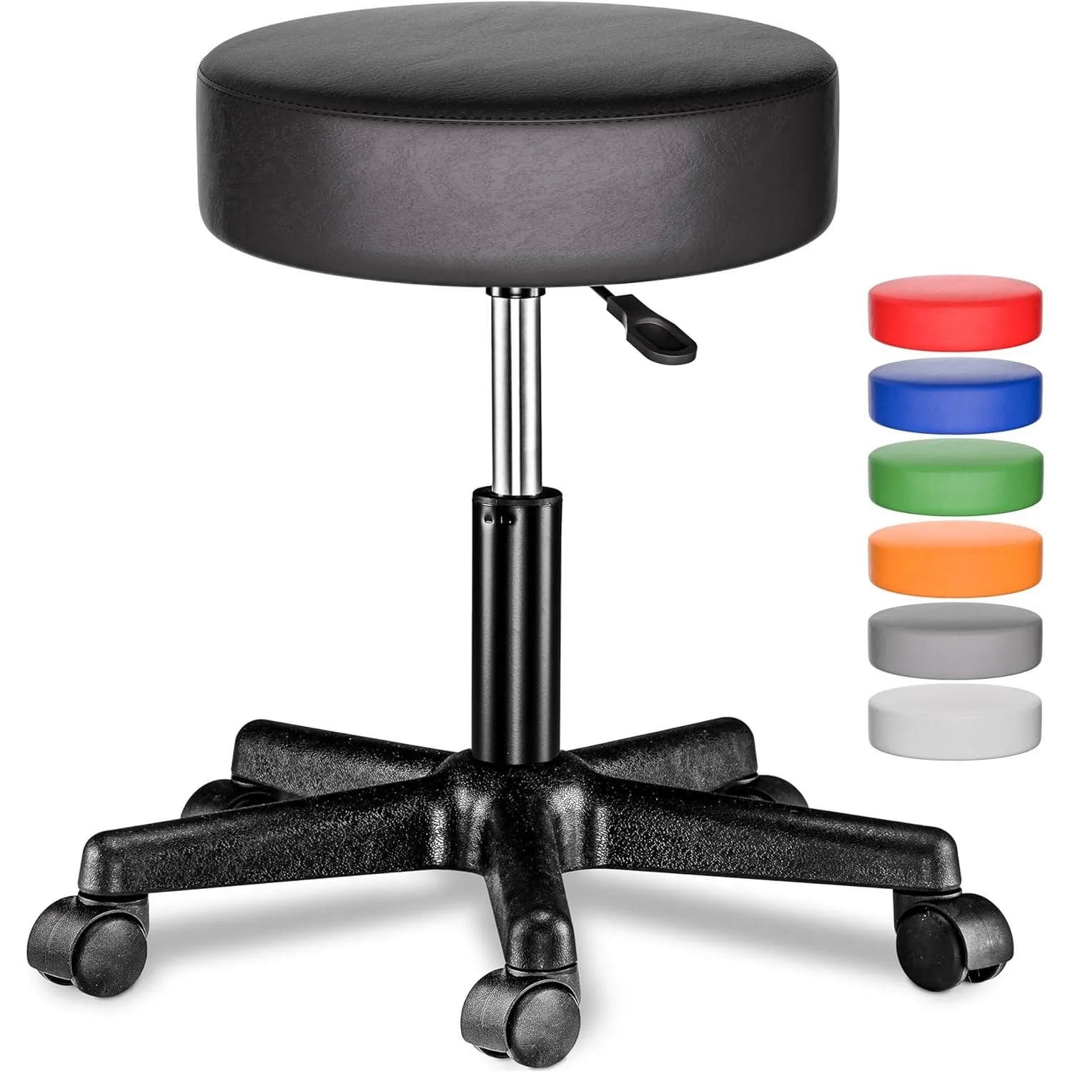 Casaria® Rollhocker Höhenverstellbar Schwarz 10cm Polsterung 46-60cm Sitzhöhe 360° Drehbar Ø35cm Rund Rollen Bürohocker…