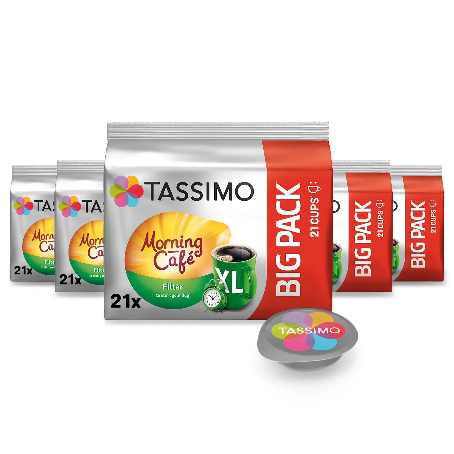 Tassimo Kapseln Morning Café XL Filter, Big Pack, 5 x 21 Pads, 105 Kaffeekapseln