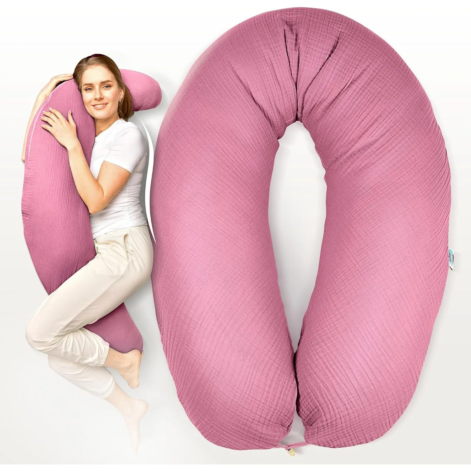 sei Design XXL Stillkissen 190x35 mit Musselin-Bezug ergonomisch. Schwangerschaftskissen Seitenschläferkissen Komfortki…